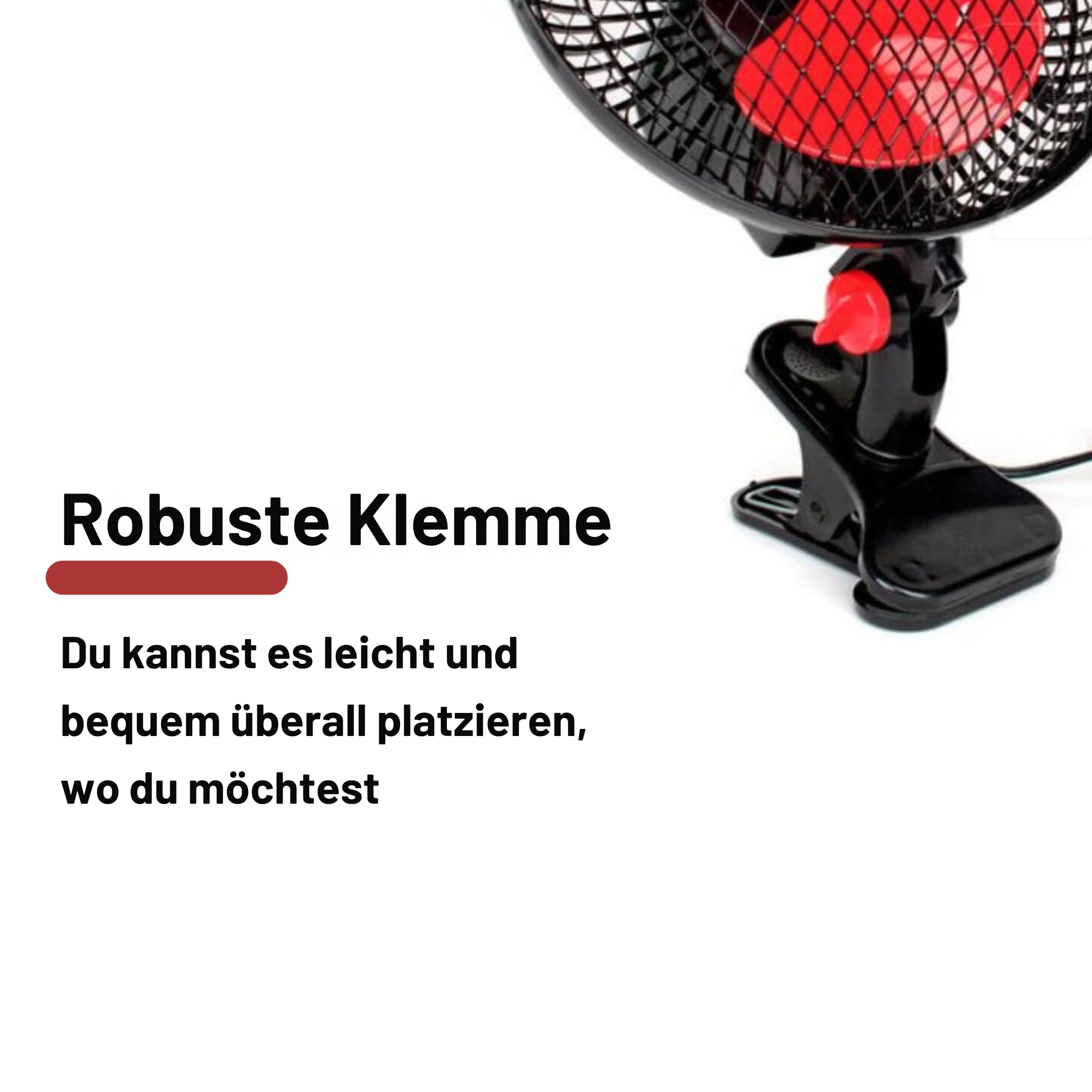 GROWMANIA 20cm Oscillating Fan - 2 Speed Settings, 20W Power, 360° Rotation, Ultra Quiet with 3 Red Blades (Black) - Perfect for Home, Office, and Indoor Cooling