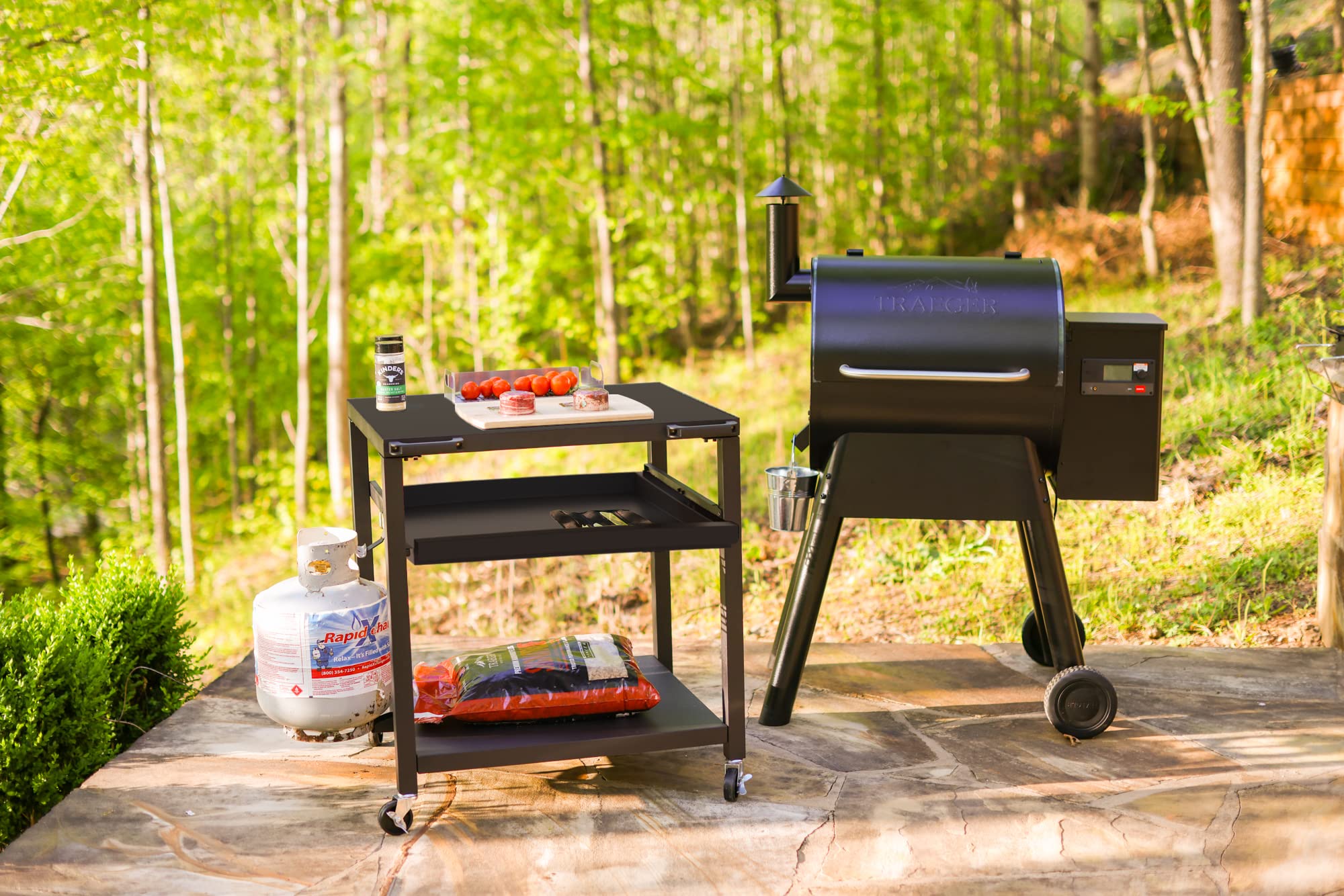 NUUK Heavy Duty 3-Shelf Rolling Outdoor Pizza Oven Table - 24x30 Inch Steel Commercial Food Prep Cart with Drawer & Wheels - Perfect for BBQ, Camping, Patio, Picnic & Outdoor Cooking