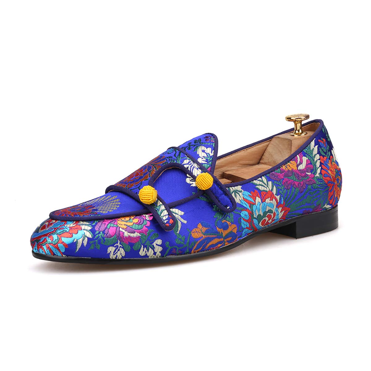 HI&HANN Men's Silk Loafers - Chinese Style Embroidered Flower Slippers for Wedding, Party & Formal Occasions - Comfortable Smoking Shoes for Indoor/Outdoor Wear