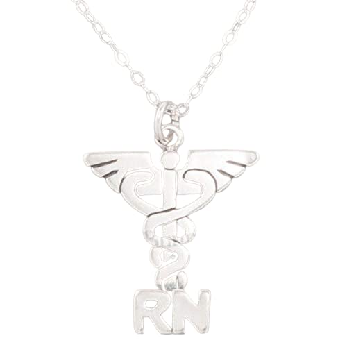 RN Caduceus Charm Registered Nurse Medical Pendant - 925 Sterling Silver Necklace for Nurses & Healthcare Professionals - Perfect Gift for Graduation, Appreciation & Daily Wear
