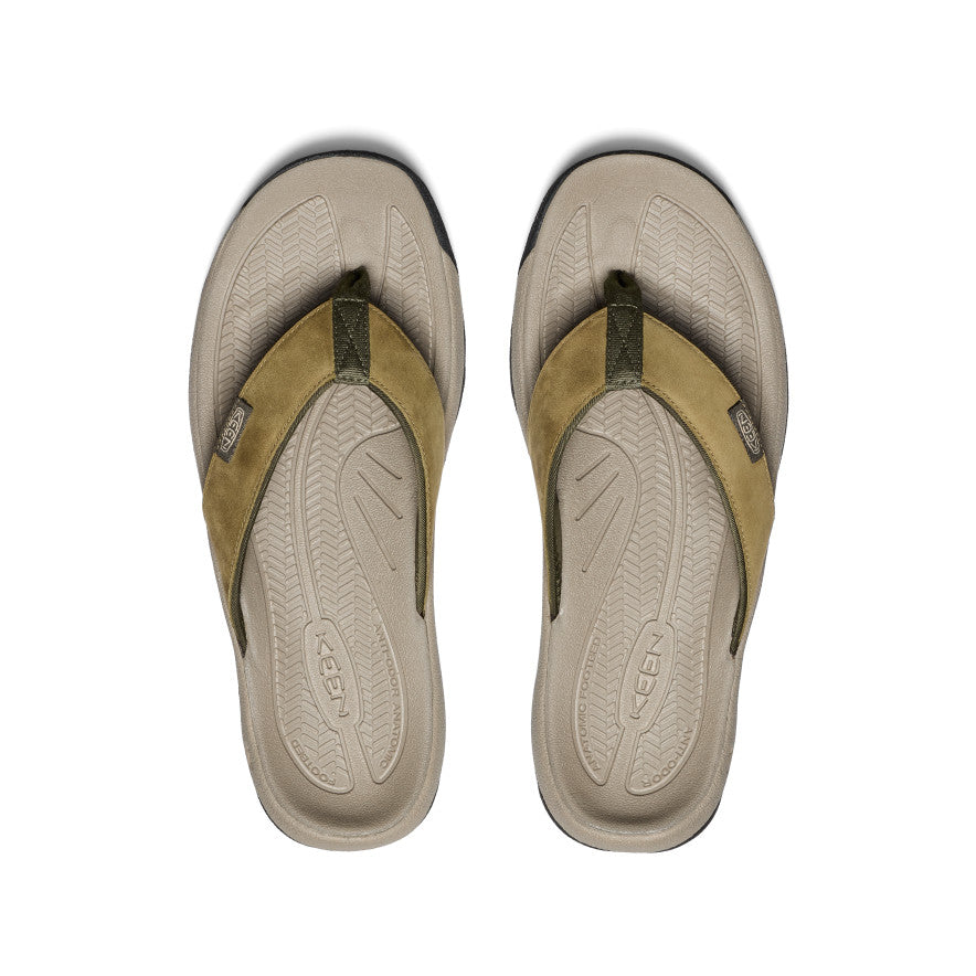 Men's Kona Leather Flip Flops - Comfortable Sandals for Beach, Pool & Casual Wear | Martini Olive/Forest Night Color Options