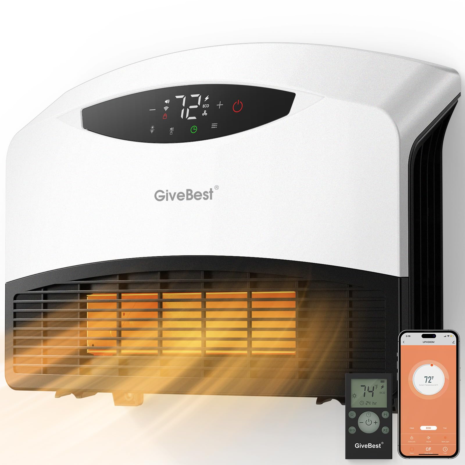 GiveBest 1500W WiFi Electric Wall Heater with Remote Control - Floor or Wall Mounted Space Heater with Thermostat, 3 Heating Modes for Large Rooms - Perfect for Bedroom, Living Room, Office & Indoor Use