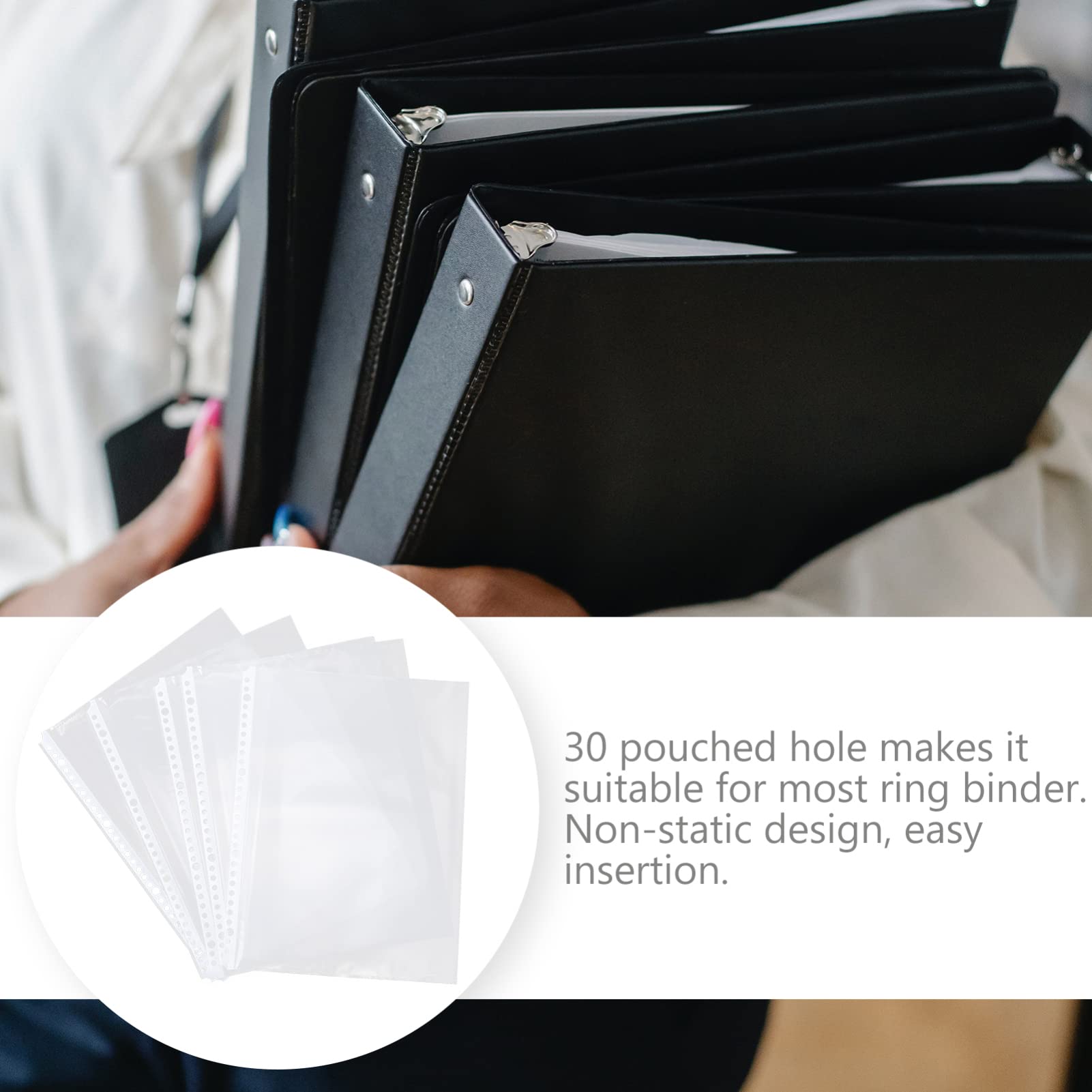 EXCEART 100Pcs Clear Plastic A4 Binder Pockets with Zipper - Loose Leaf File Pouches for Home & Office Document Organization - Perfect for School, Office Supplies, and Filing Cabinets