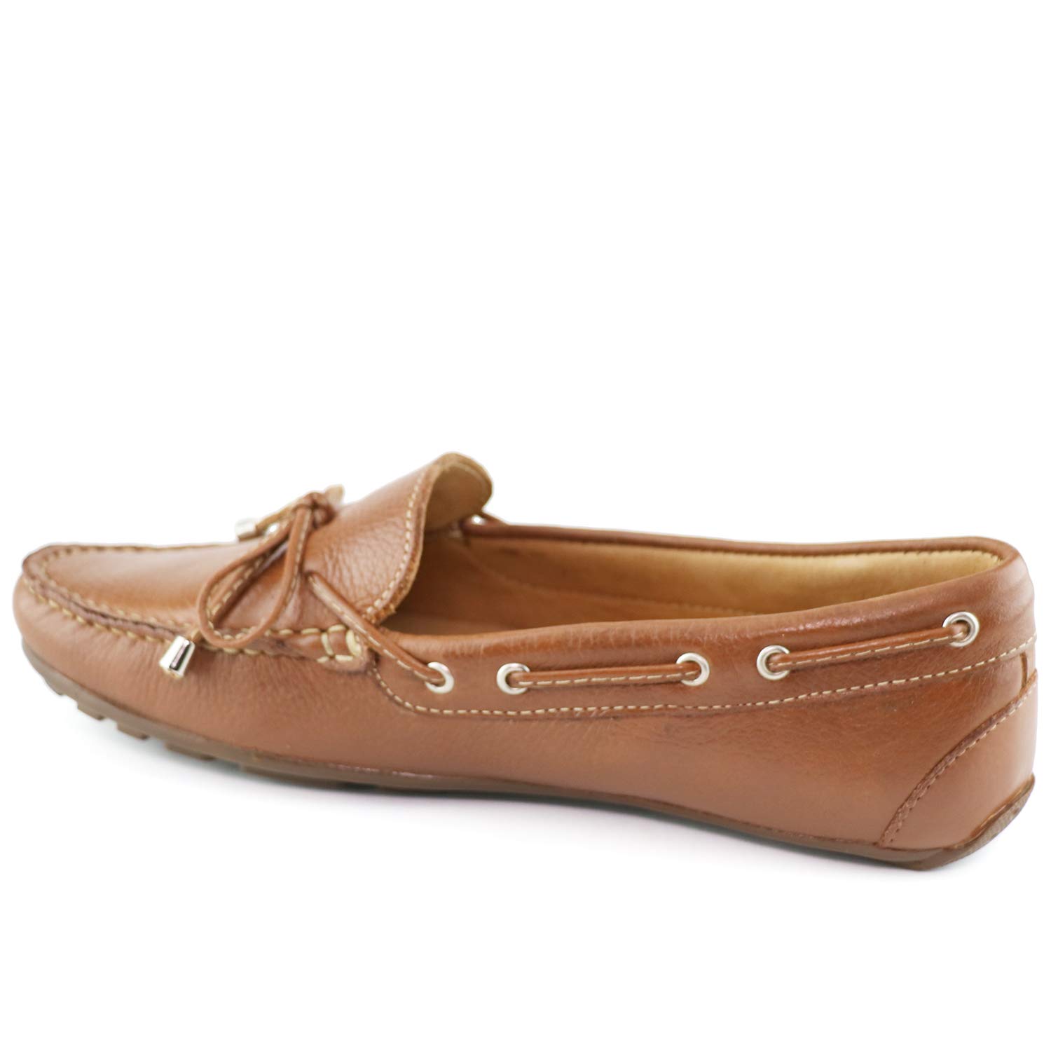 MJNY Women's Genuine Leather Driving Moccasins - Comfortable Slip-On Loafers with Tie Bow Detail for Casual Wear, Work & Travel - Lightweight Flat Shoes for Everyday Comfort