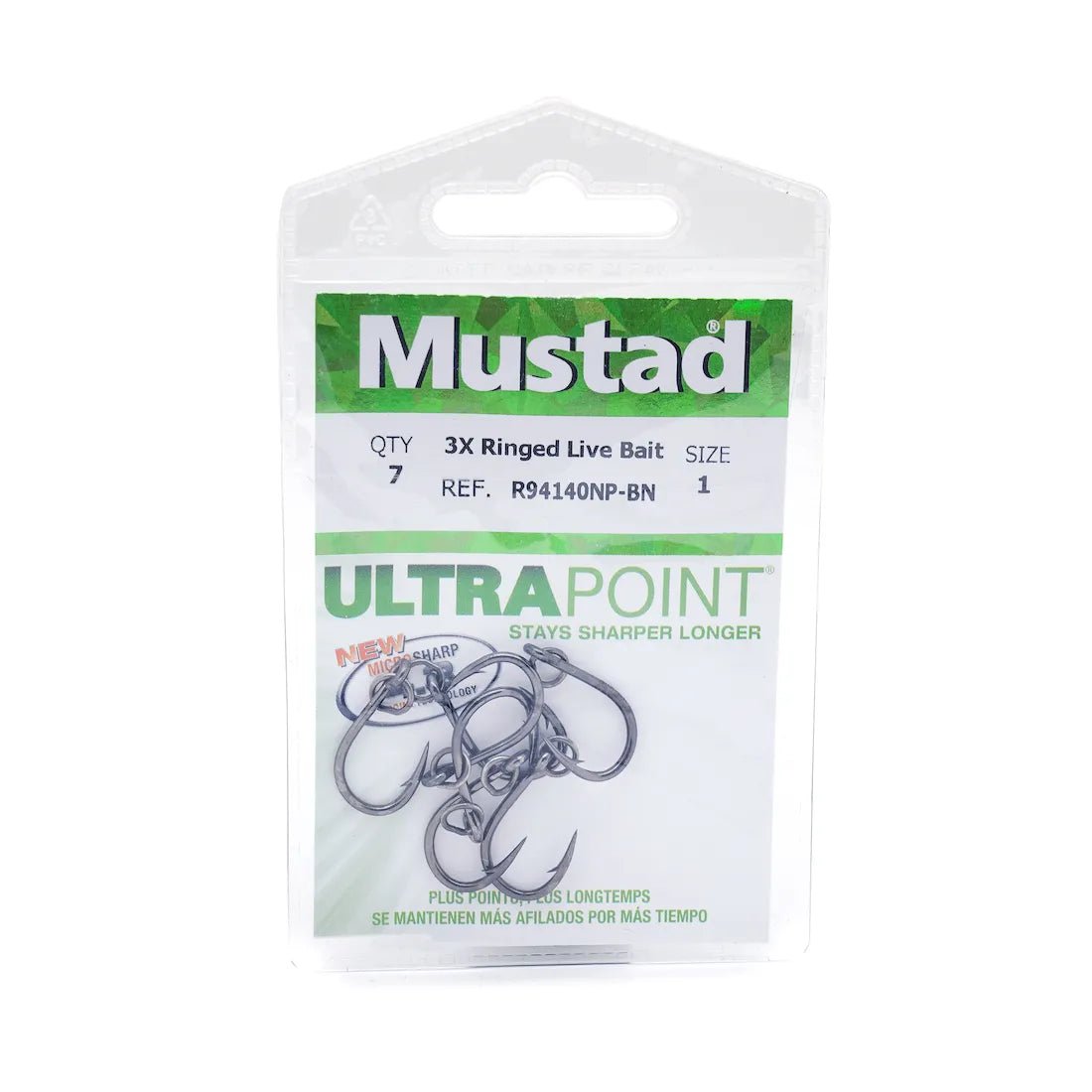 Mustad R94140 3X Strong Ringed Live Bait Fishing Hooks - Saltwater & Freshwater Fishing for Bass, Trout, and Catfish
