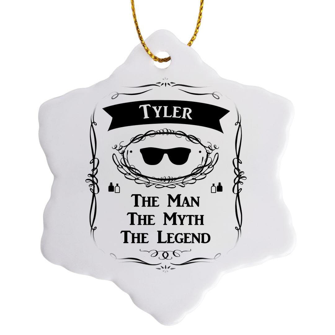 3D Rose Tyler - The Man The Myth The Legend Personalized Christmas Snowflake Ornament - Custom Name Gift for Dad, Husband, Boyfriend - 3 Inch Holiday Tree Decoration for Xmas, Winter, Home Decor