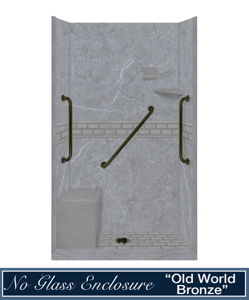 Freedom Grio Marble Subway Alcove Shower Enclosure Kit - Waterproof Bathroom Upgrade for Modern Homes, Spa-Like Shower Experience