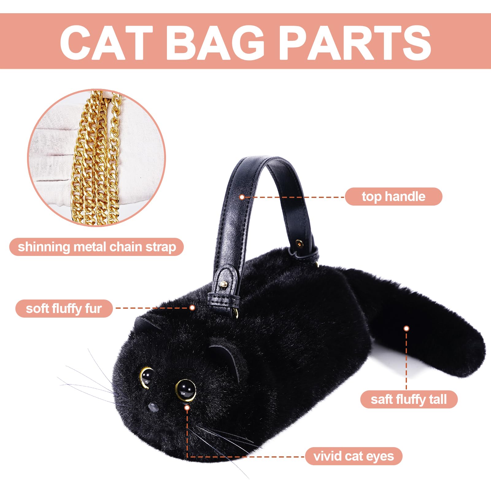 Stylish Furry Cat Purse for Women & Girls - Cute Kitty Shaped Shoulder Handbag for Casual Outings & Cat Lovers