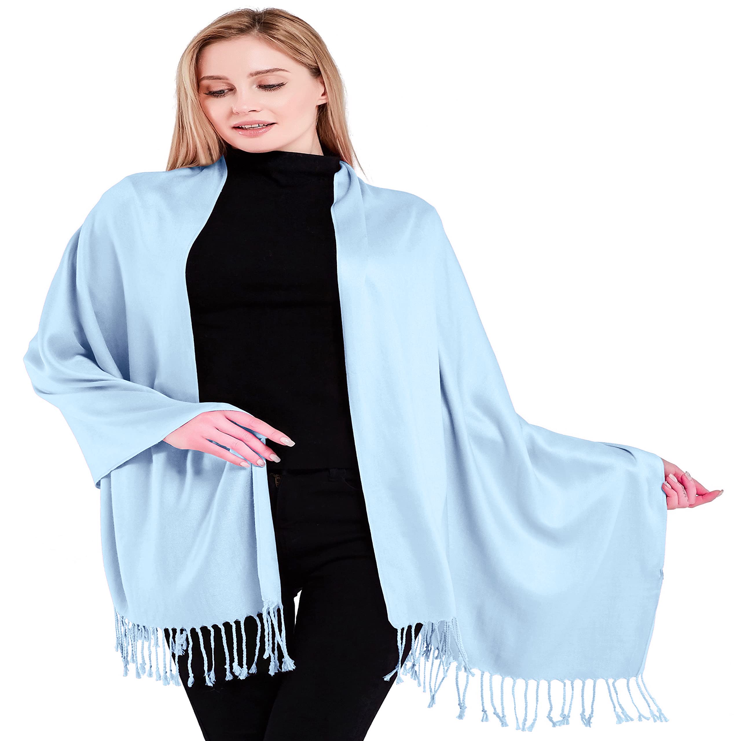 Stylish Solid Color Pashmina Shawl Scarf Wrap with Tassels - Soft Nepalese Stole for Women, Head Wrap & Face Cover - Perfect for Winter, Office, Travel & Special Occasions