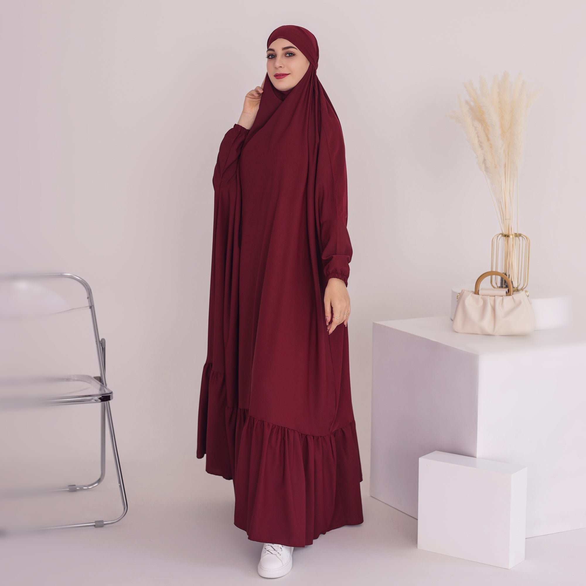 Anissa Jilbab Red - Premium Muslim Hijab Scarf for Women - Perfect for Prayer, Work, and Everyday Wear