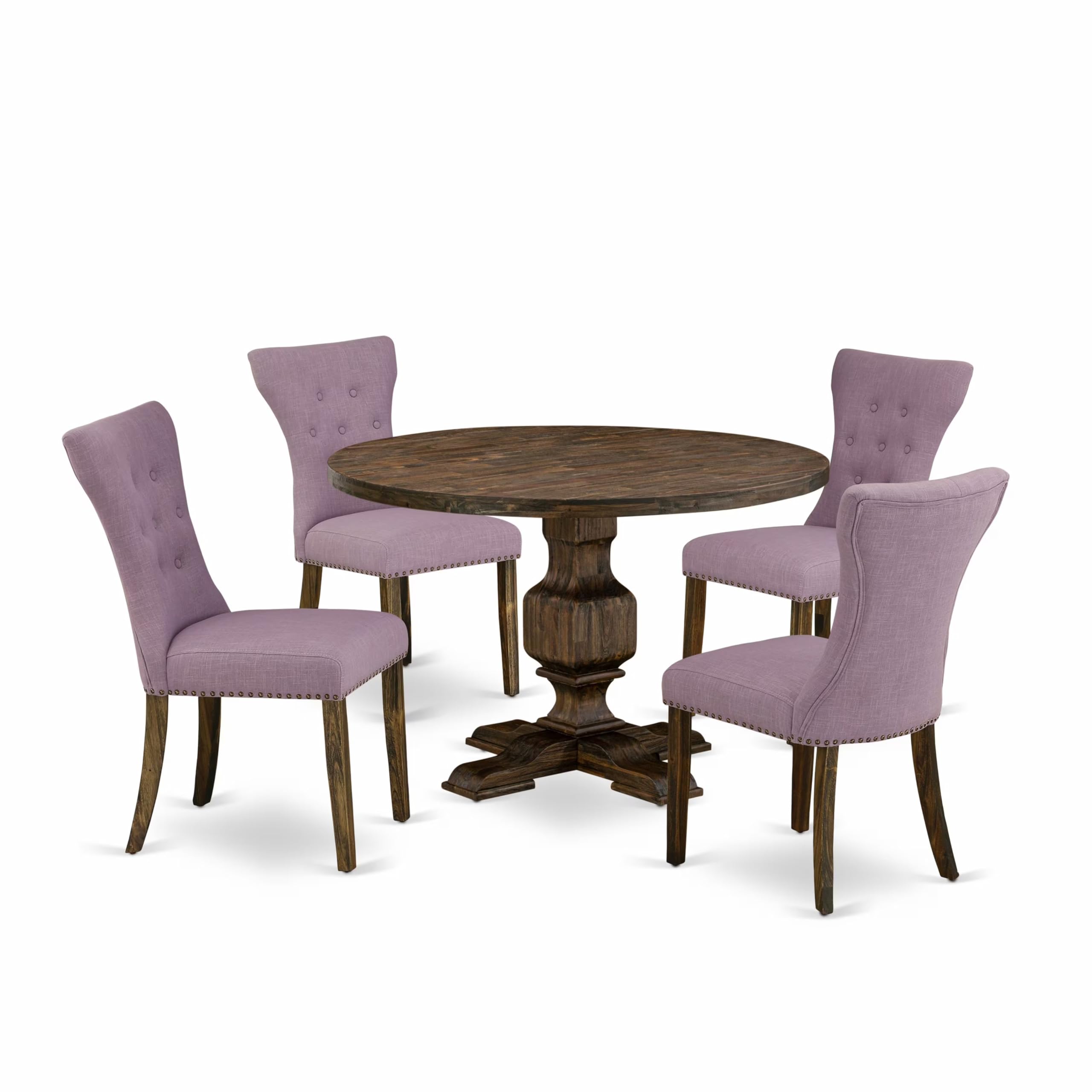 East West Furniture I3GA5-740 5-Piece Round Dining Table Set with Pedestal Base & 4 Dahlia Linen Parsons Chairs, 48