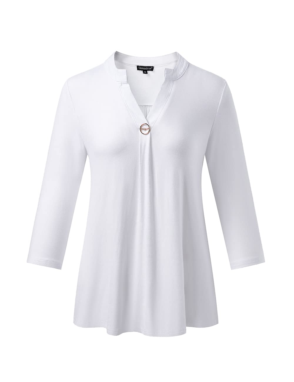 Elegant 3/4 Sleeve Tunic Blouse for Women - Plus Size Casual Dressy Tops (M-4XL) in White | Perfect for Office Wear, Date Nights & Special Occasions