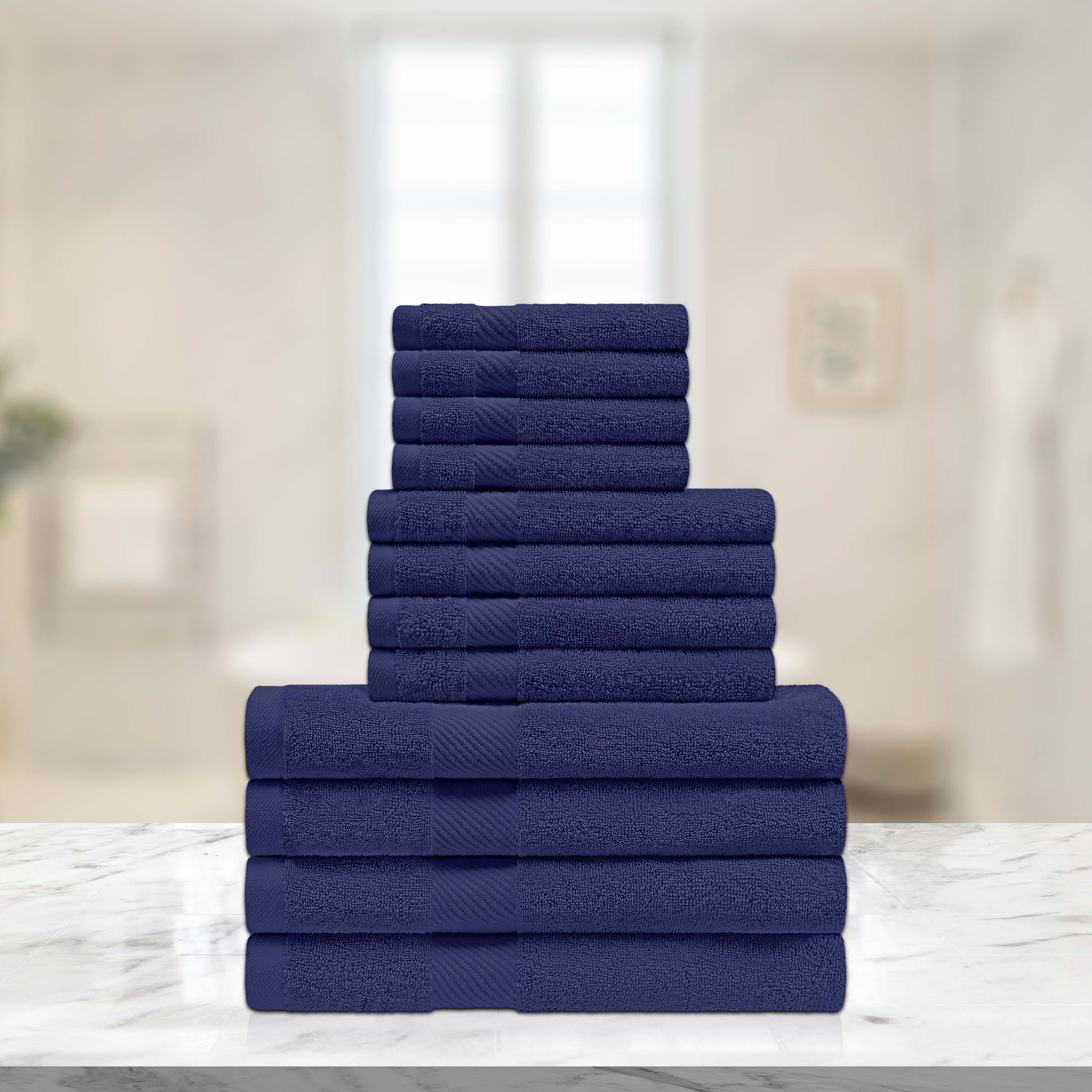 Premium 12-Piece Egyptian Cotton Towel Set - Ultra Soft & Absorbent Bath Towels, Hand Towels & Washcloths - Luxury Spa & Bathroom Essentials for Home & Hotel Use