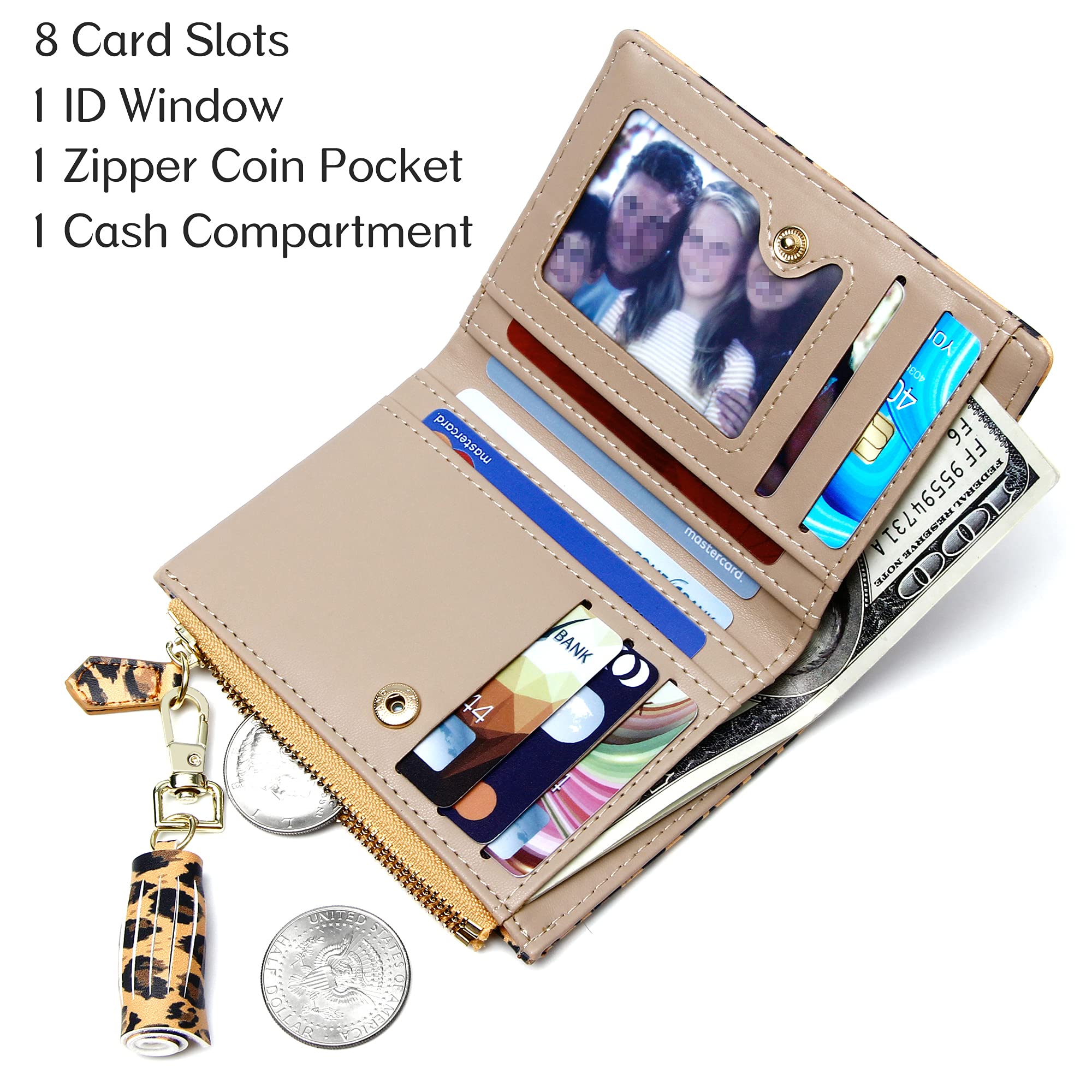 GEEAD Slim Bifold Wallet for Women with Zipper & ID Card Holder - Compact Coin Purse for Everyday Use, Travel, and Minimalist Style