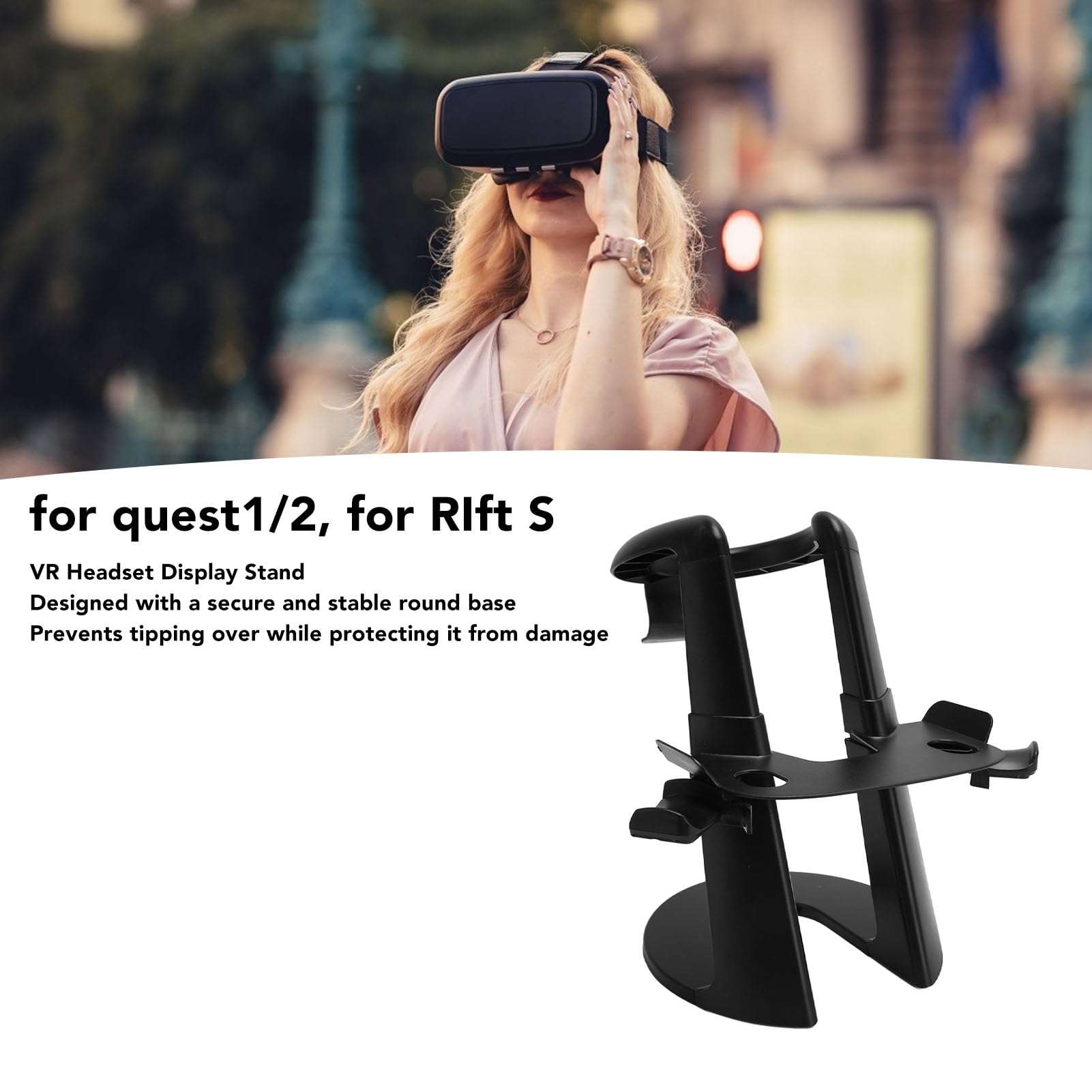 VR Headset Stand & Controller Holder for Oculus Quest 1/2 & Rift S - Black - Perfect for Gaming Setup & Organized VR Accessories Storage