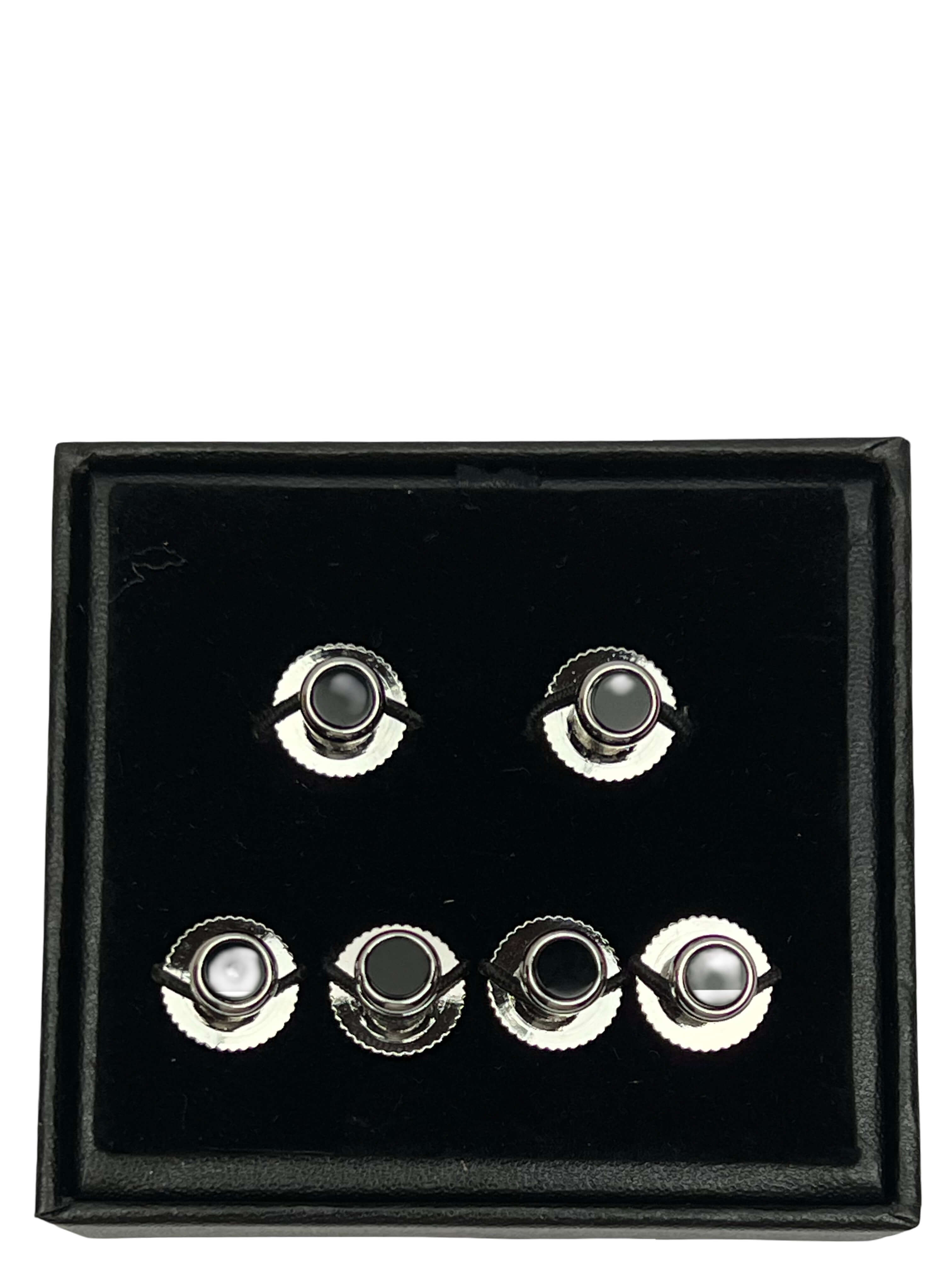 DÉCLIC Onyx (6) Silver Screw Shirt Studs for Men - Elegant Dress Shirt Accessories for Weddings, Formal Events & Business Attire