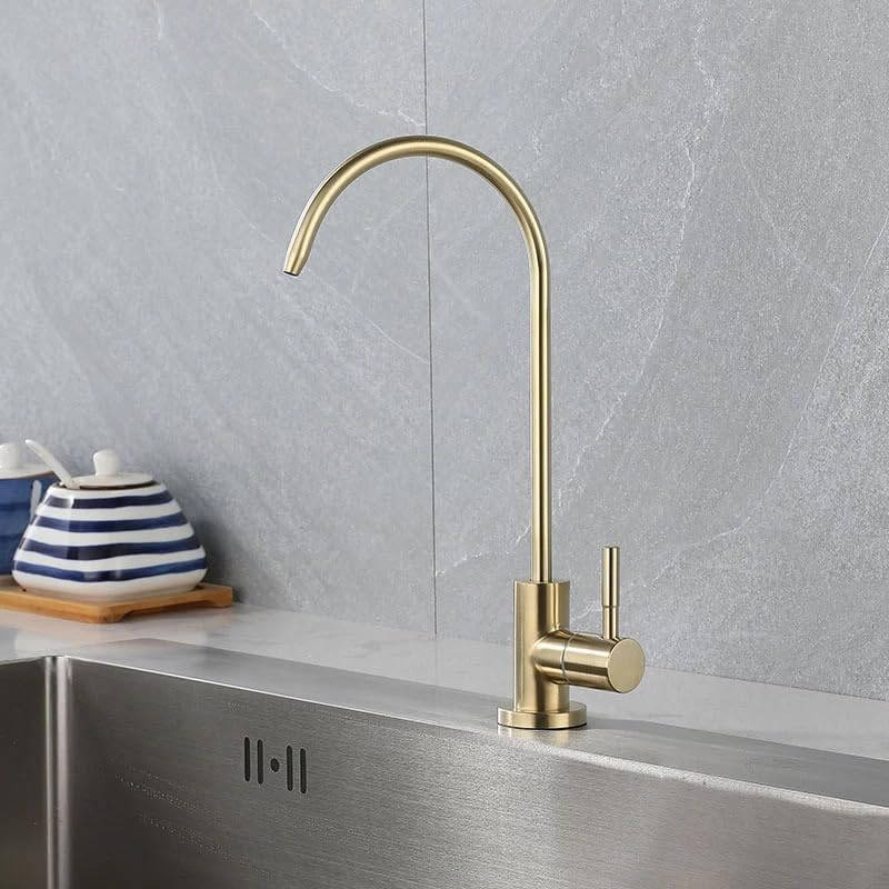 Premium 304 Stainless Steel RO Water Purifier Faucet - 360° Rotatable Brushed Gold Kitchen Sink Filter Tap for Clean Drinking Water | Perfect for Home, Office & RV Use