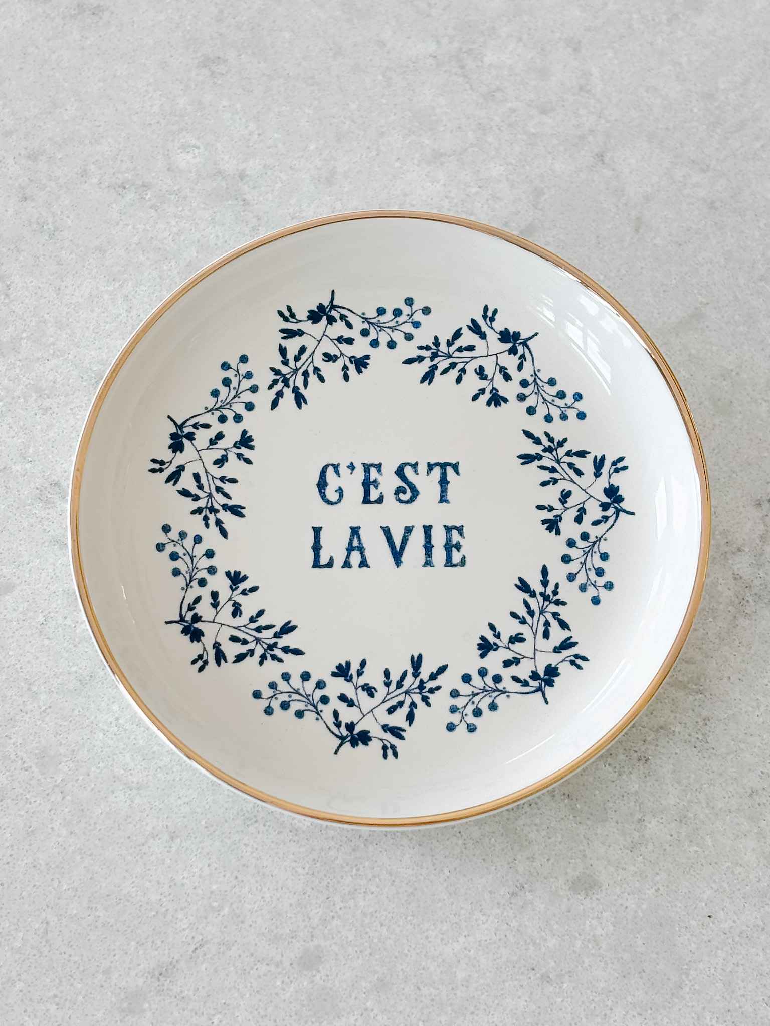 Elegant Jewelry Dish - C'est La Vie Ceramic Ring Holder & Trinket Tray - Perfect for Bathroom Vanity, Bedroom Dresser, and Wedding Gift