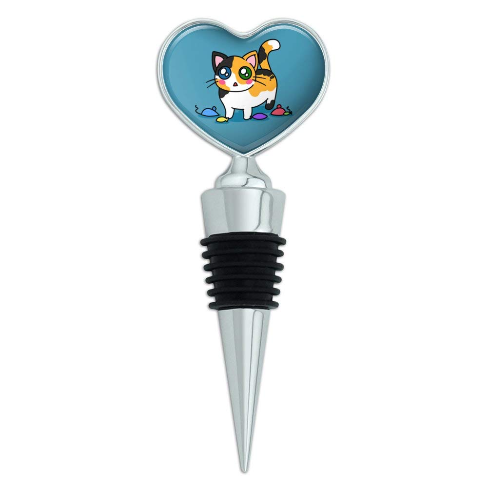 Cute Calico Kitten Wine Bottle Stopper with Heart-Shaped Cat Toys - Perfect for Wine Lovers & Cat Enthusiasts, Great for Home Bars, Parties & Gifts