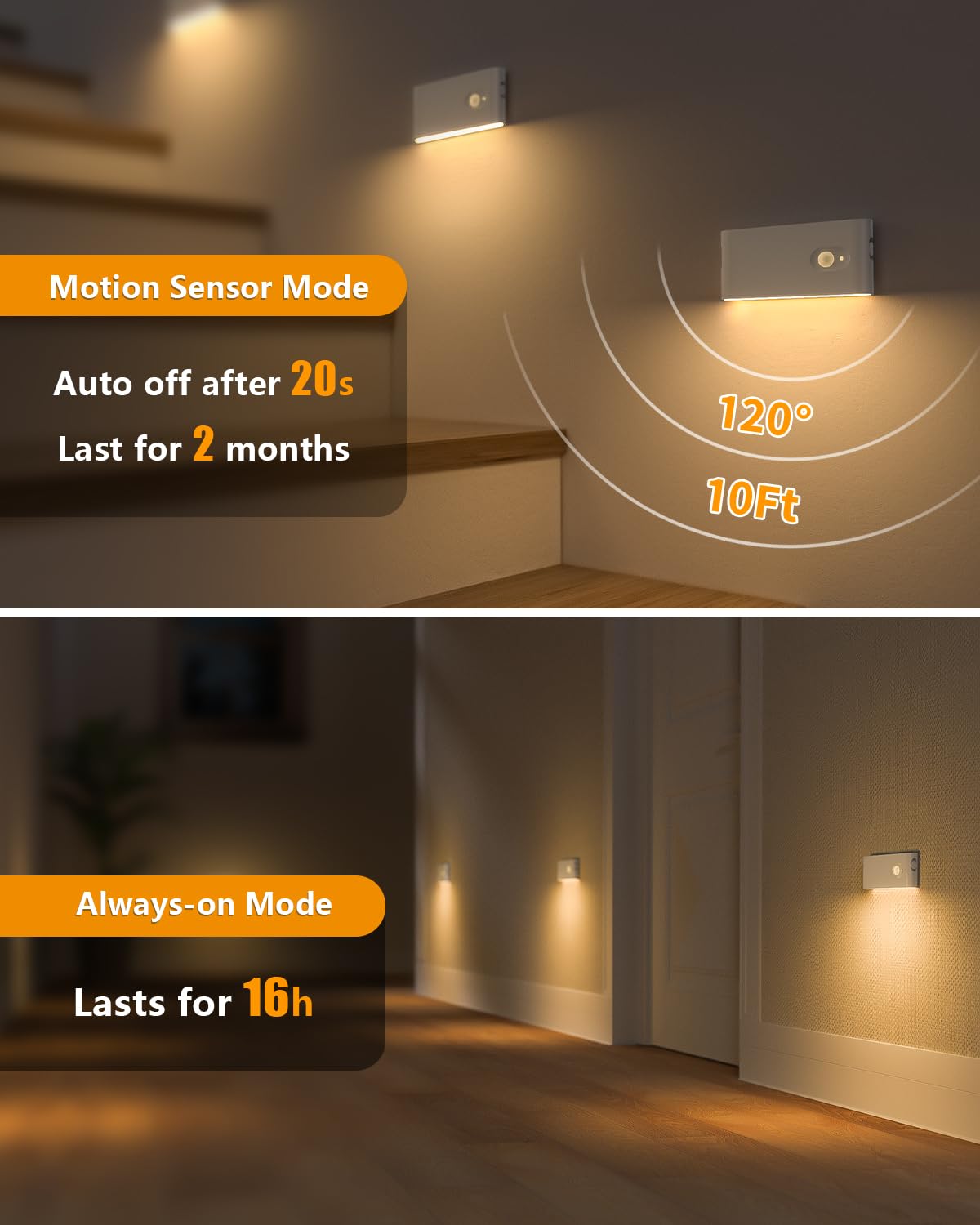 WILLED Rechargeable Motion Sensor Night Light - 6 Pack Warm White LED Stair Lights for Indoor Use in Hallway, Stairway, Bathroom, Bedroom & Kitchen | Automatic Battery Operated Lighting for Safety & Convenience