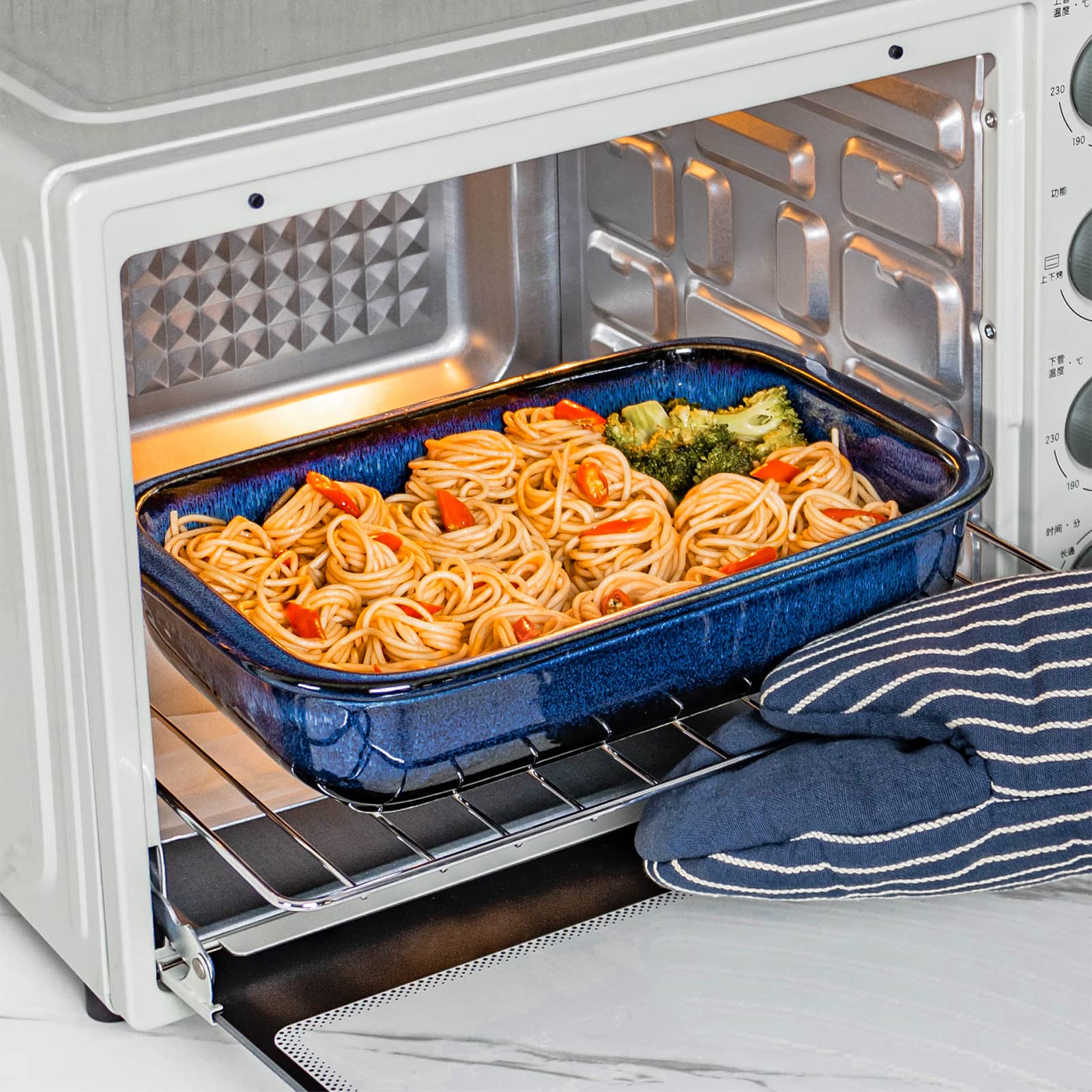 Henten Home 3-Piece Ceramic Baking Dish Set - Porcelain Bakeware for Oven & Microwave, Oblong Casserole & Rectangular Baking Tray with Reactive Glaze (Blue) - Perfect for Lasagna, Casseroles & Holiday Meals