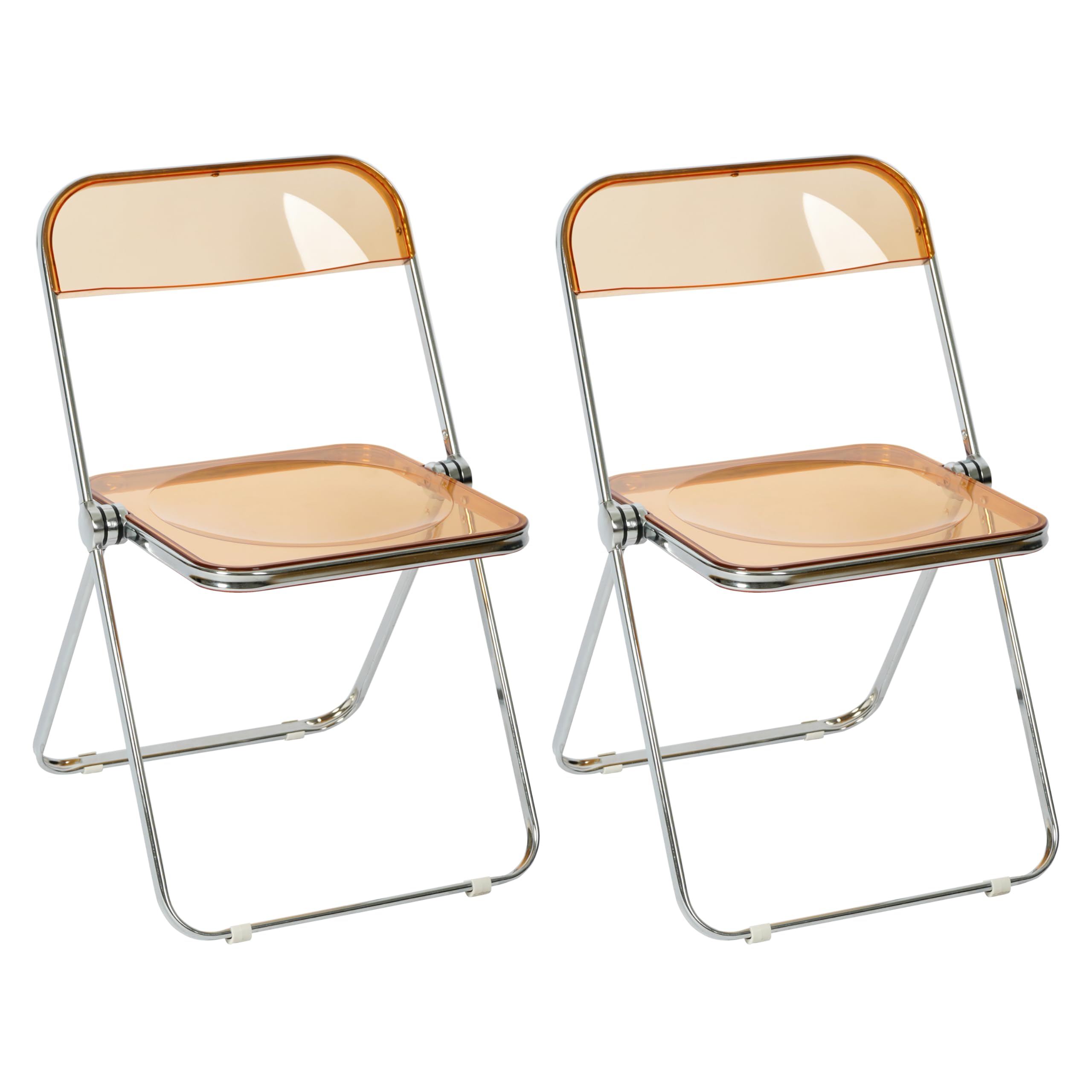 2 Pack Folding Chairs with Sturdy Metal Frame - Portable Comfortable Plastic Foldable Chairs for Indoor Outdoor Use - Home, Office, Party & Events - Amber Transparent Seating Solution for Patio, Camping, Picnics and Backyard Gatherings