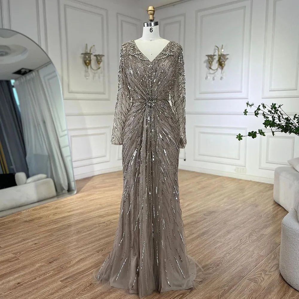 Luxury Designer Arabic Turquoise Mermaid Evening Gown with High Slit - LA72007 for Prom, Wedding, and Formal Events