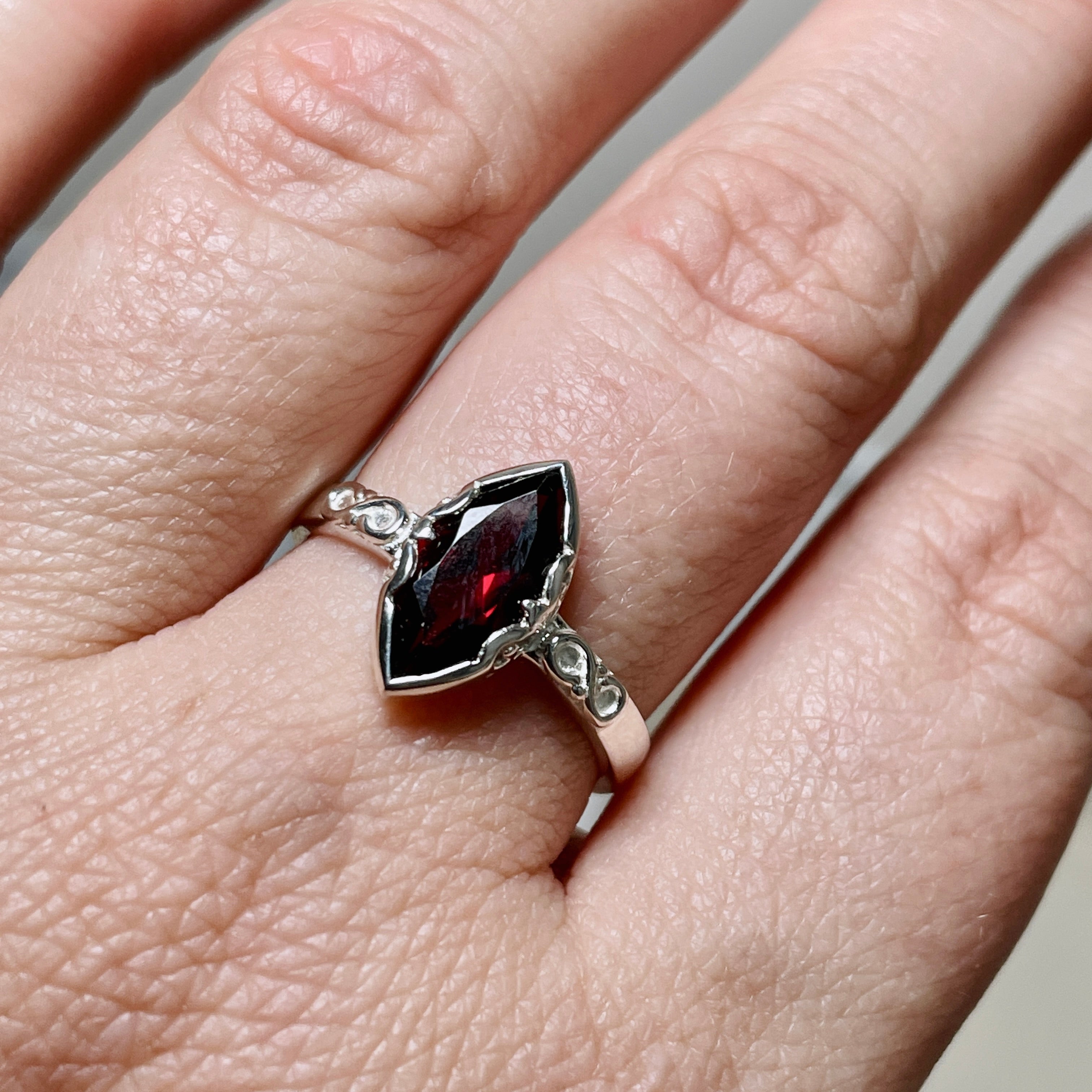 Garnet Faceted Marquise Ring in Decorative Setting R3726 | Elegant Jewelry for Women, Perfect for Weddings, Parties & Special Occasions