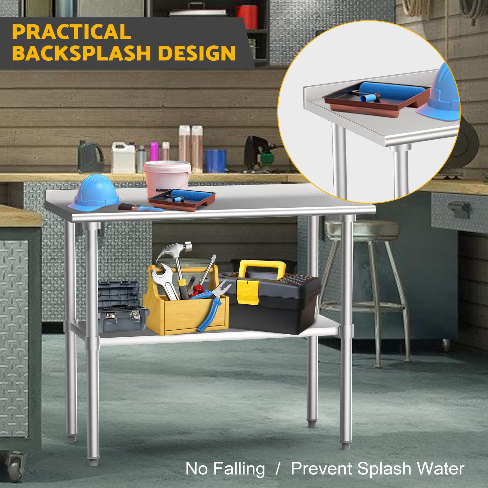BELANITAS 48x24 Inch NSF Stainless Steel Commercial Prep Table with Backsplash - Heavy Duty Metal Work Table for Kitchen, Butcher Block, Restaurant & Food Prep - Ideal for Commercial Kitchens, Delis, Bakeries & Catering Services