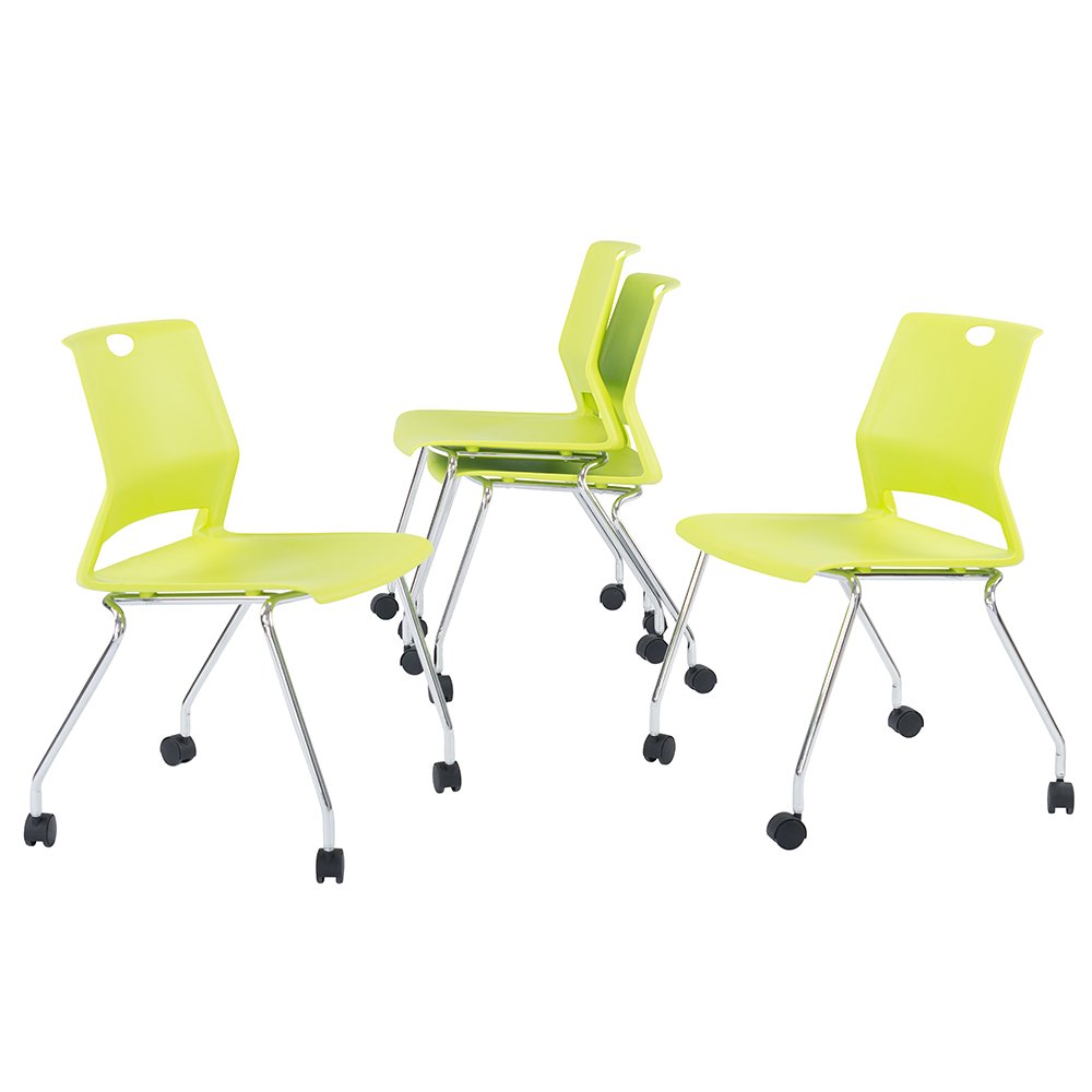 Sidanli Rolling Guest & Reception Chairs - Set of 4, Green - Perfect for Office Waiting Areas, Conference Rooms & Home Reception Spaces