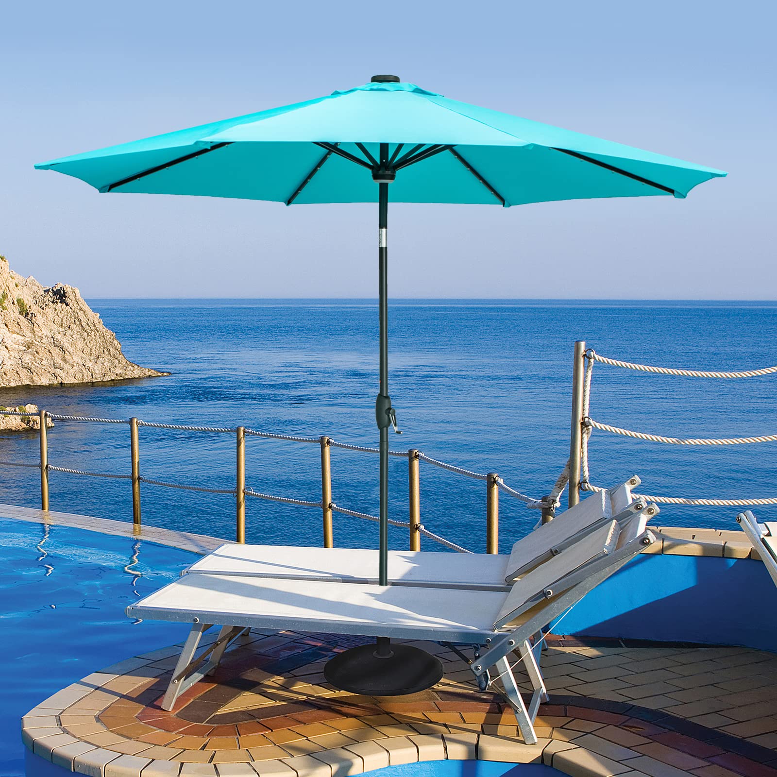 Ainfox 10ft Solar Patio Umbrella with LED Lights - Heavy Duty Steel Frame, Waterproof Sun Shade for Outdoor Garden, Deck, Poolside - Perfect for Backyard, Patio, Restaurant & Beach Use