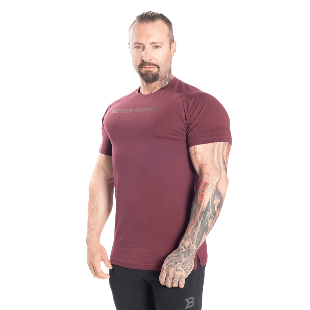 Better Bodies Gym Tapered Tee - Premium Workout T-Shirt for Men (Maroon) | Comfortable Training Apparel for Gym, Running & Fitness