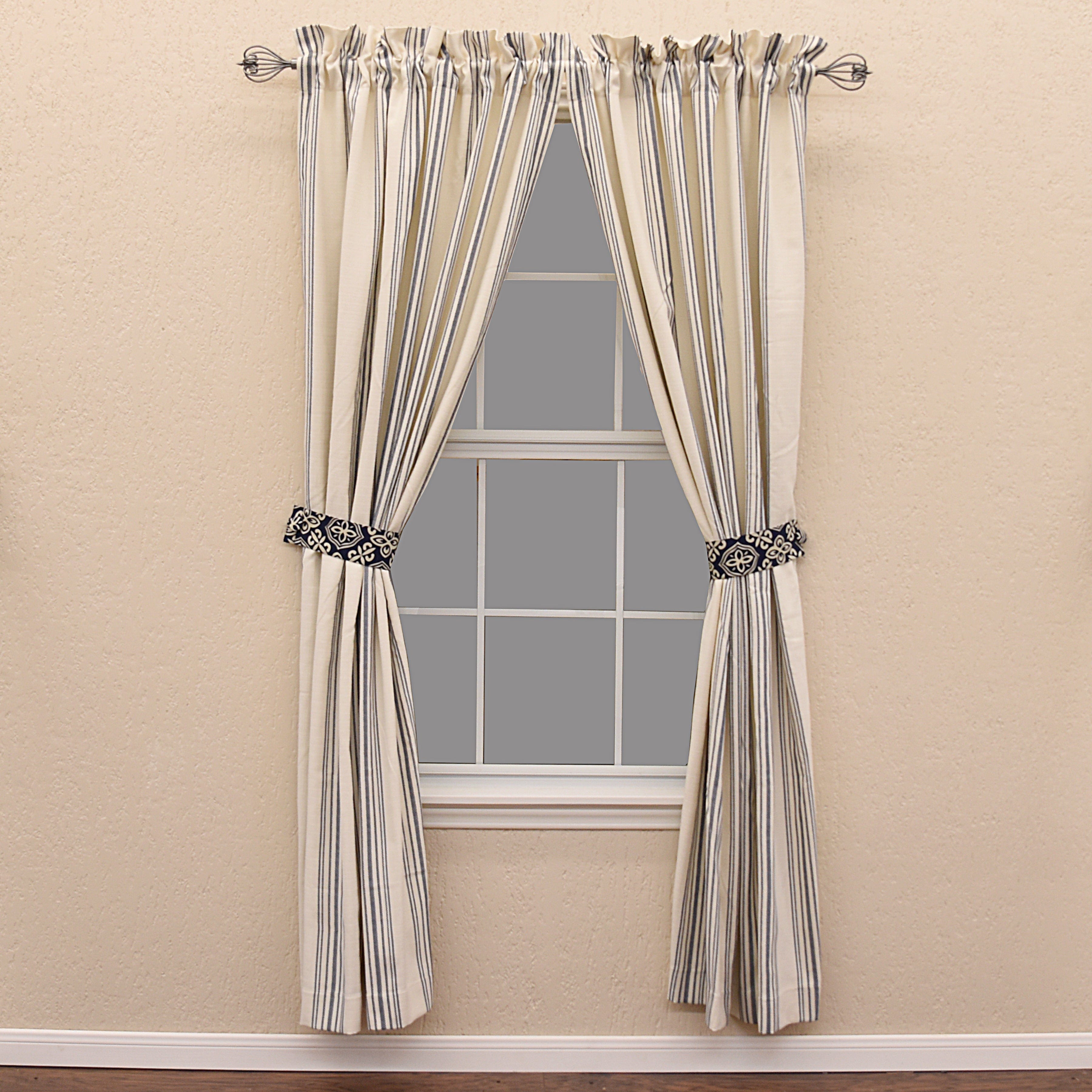 St. Clair White & Navy Striped Curtains (Set of 2 Panels) - Light Filtering Window Treatment for Living Room, Bedroom & Nursery