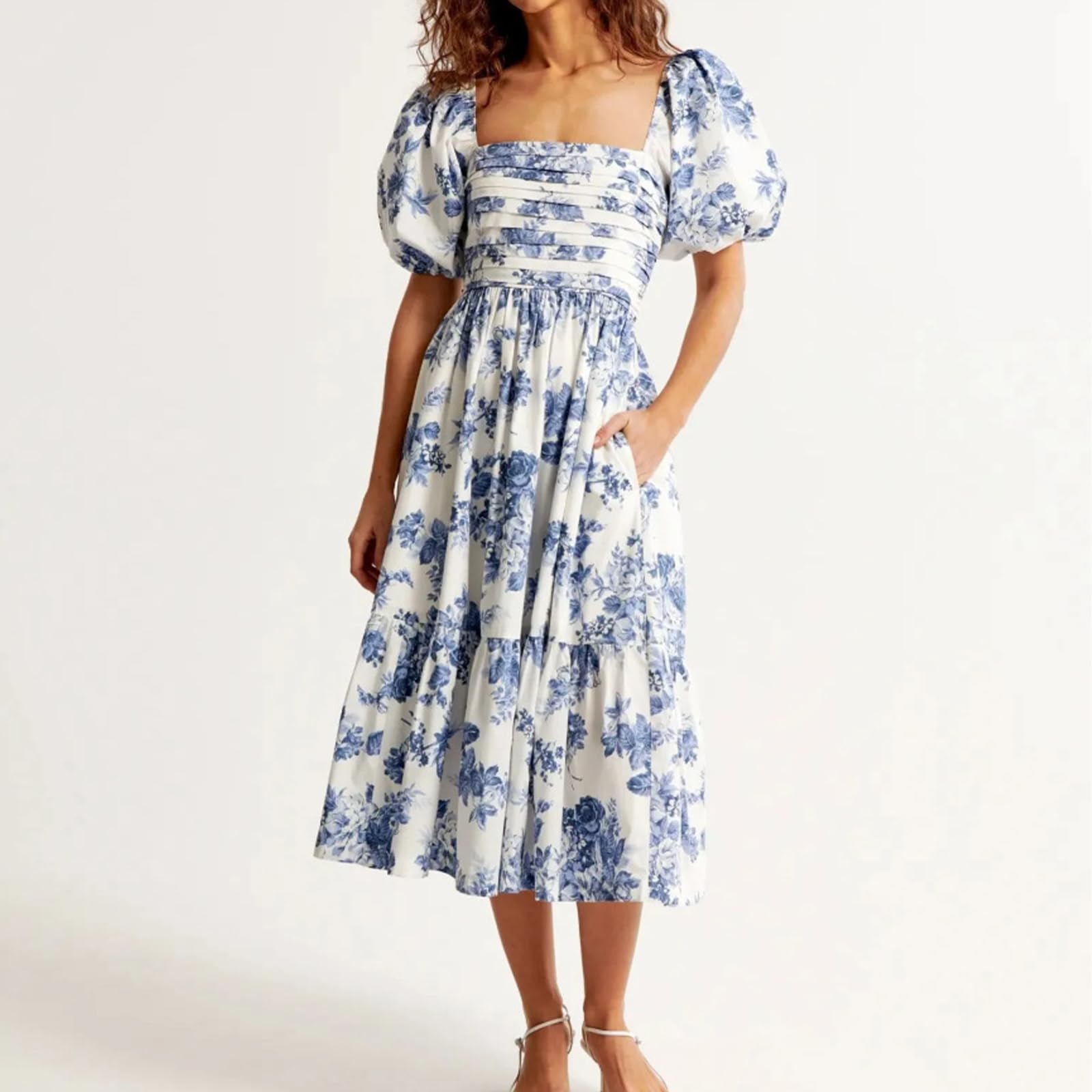 Women's Floral Ruffle Maxi Dress - Summer Casual Flowy Beach Dress with Pockets | Perfect for Vacations, Weddings & Boho Outfits