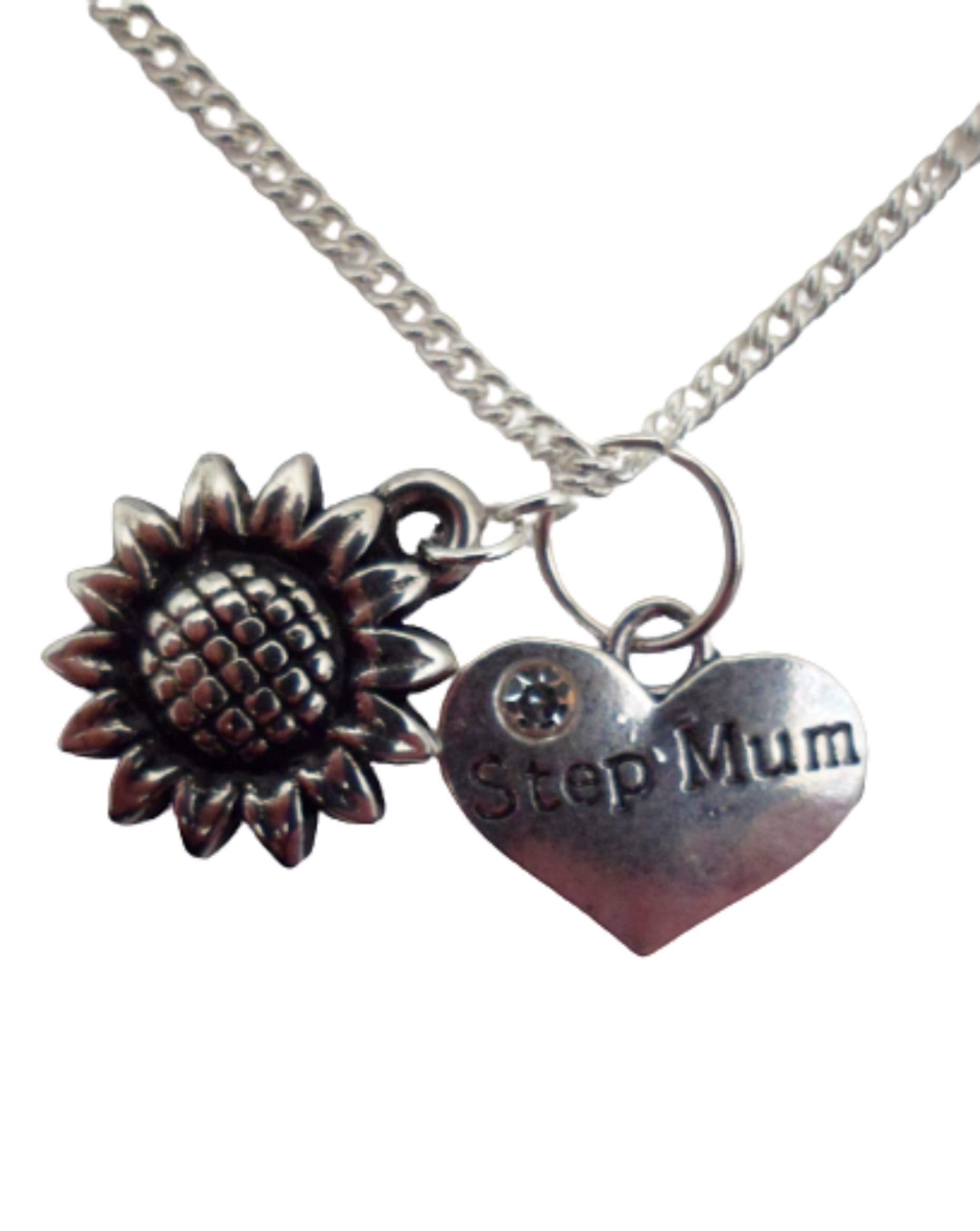 Silver Heart Sunflower Necklace for Stepmom - Gift & Fashion Jewelry