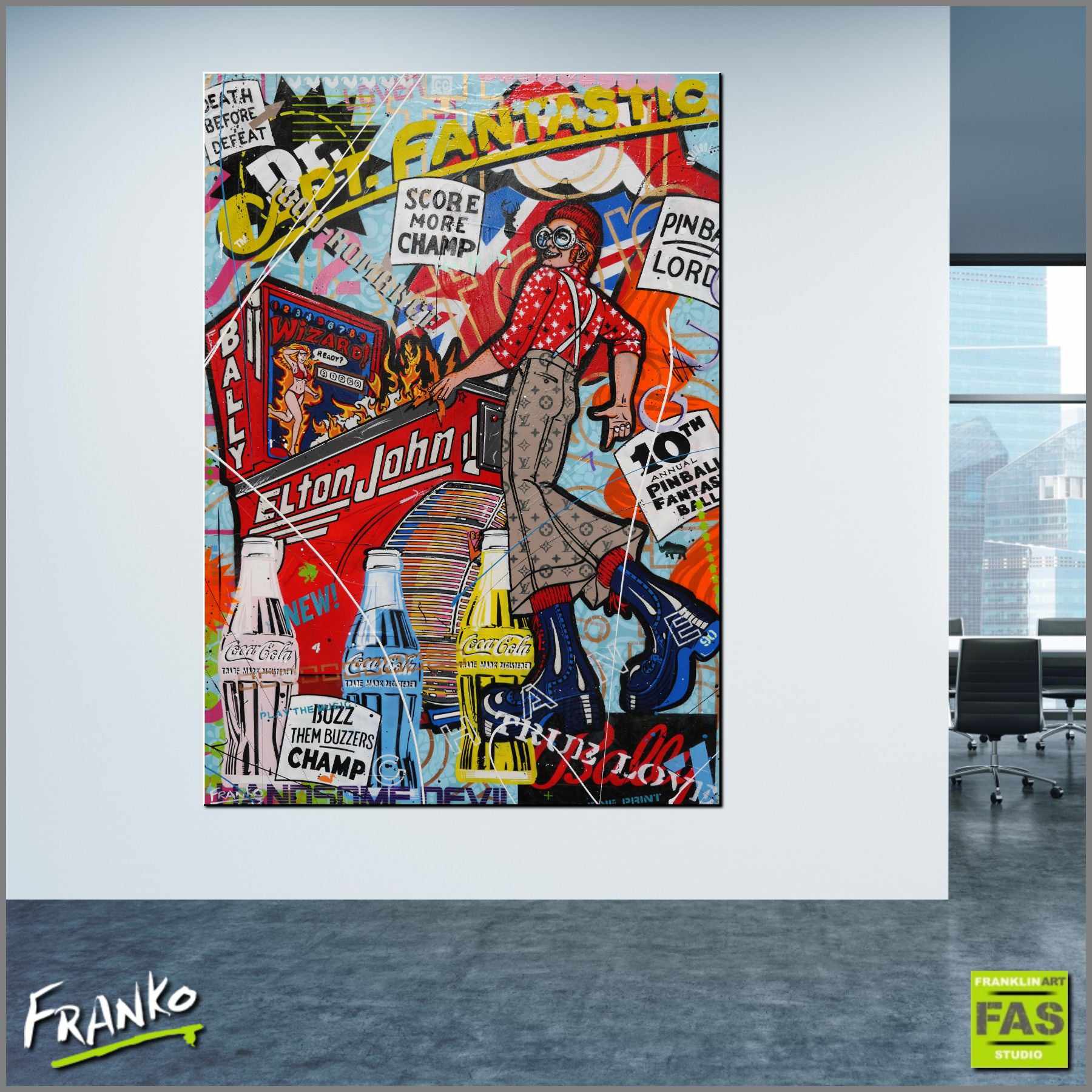 Captain Fantastic 70's Pinball Board Art - 140cm x 100cm Elton John 'Captain Fantastic and the Brown Dirt Cowboy' Urban Pop Art Painting - Perfect for Music Lovers' Rooms, Retro Themed Decor & Vintage Collectors