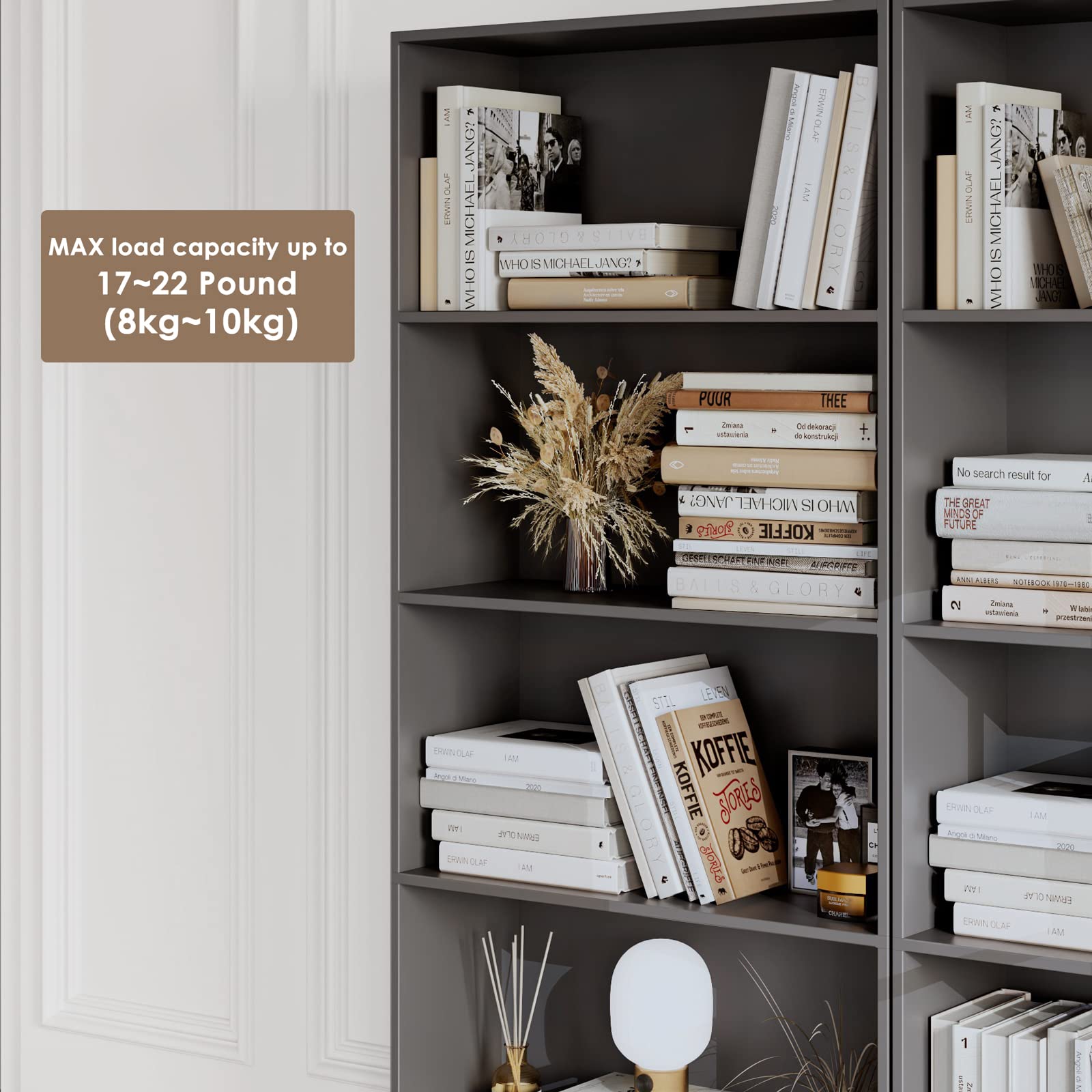 FOTOSOK 6-Tier Open Bookcase - Freestanding Bookshelf for Bedroom, Living Room & Office - Dark Gray Display Storage Shelf - Perfect for Organizing Books, Decor & Essentials in Home or Workspace