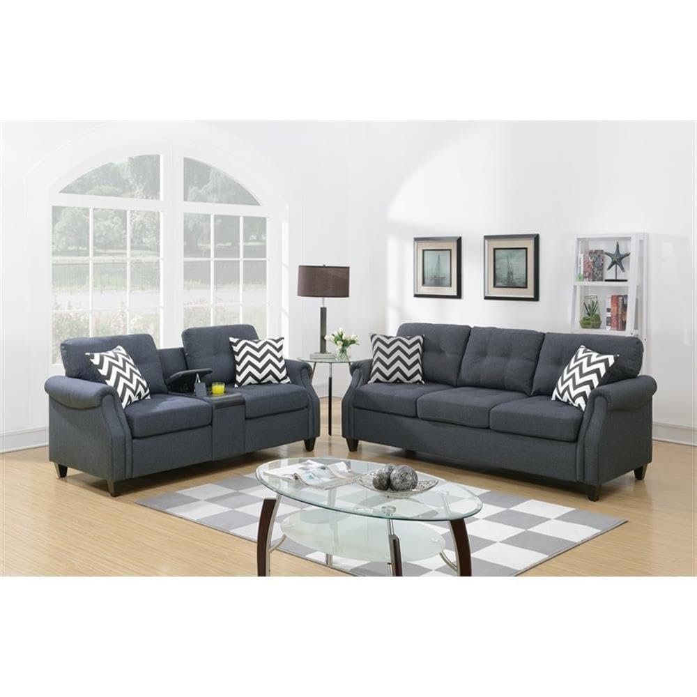 Bobkona 2-Piece Blue Grey Sofa and Loveseat Set - Modern Living Room Furniture for Small Spaces, Apartments & Cozy Home Decor