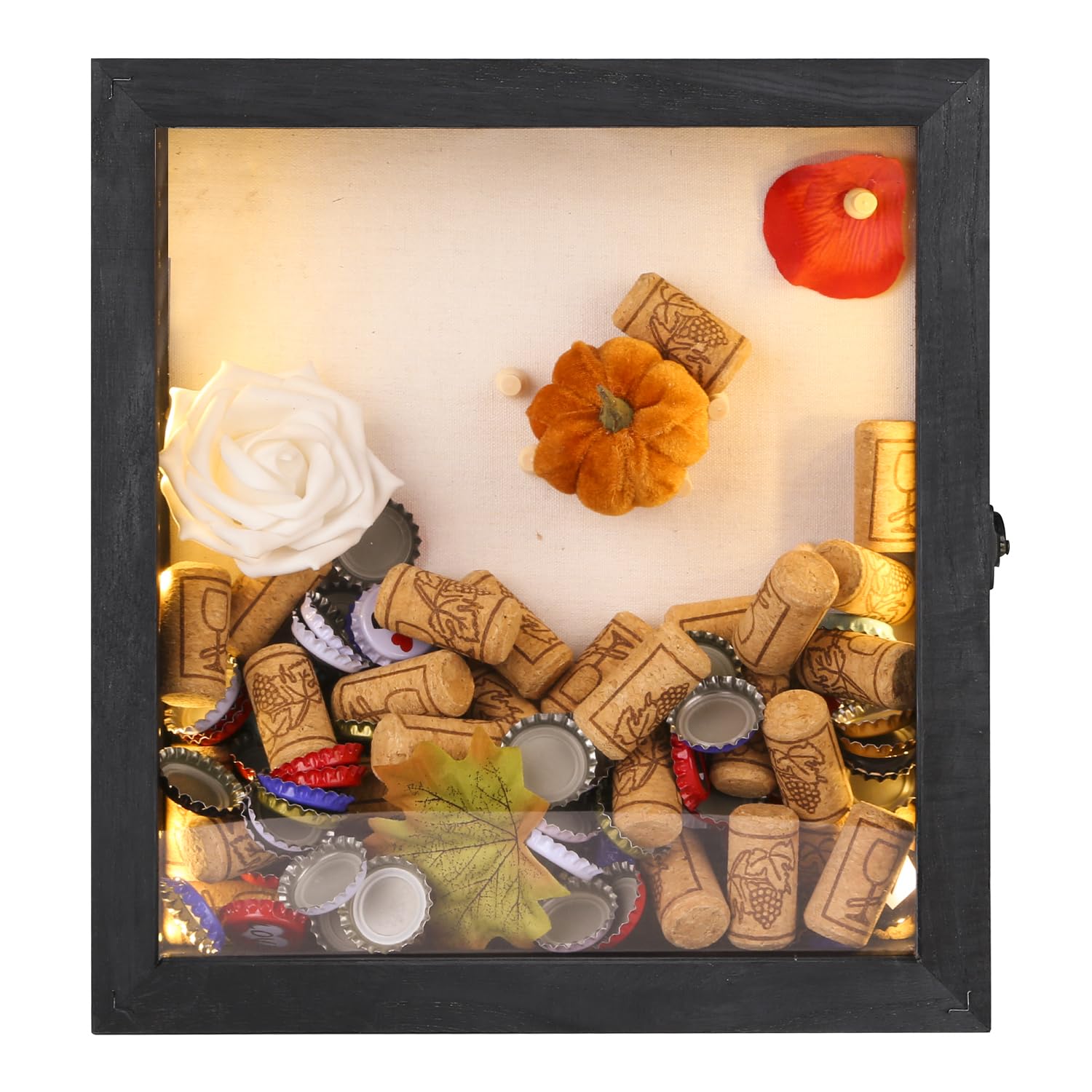 Romingo 11x12 Inch LED Shadow Box Frame - Wine Cork Display Case with Lights for Keepsakes, Memorabilia, Awards & Photos (Black) | Perfect for Home Decor, Wedding Gifts & Memory Preservation