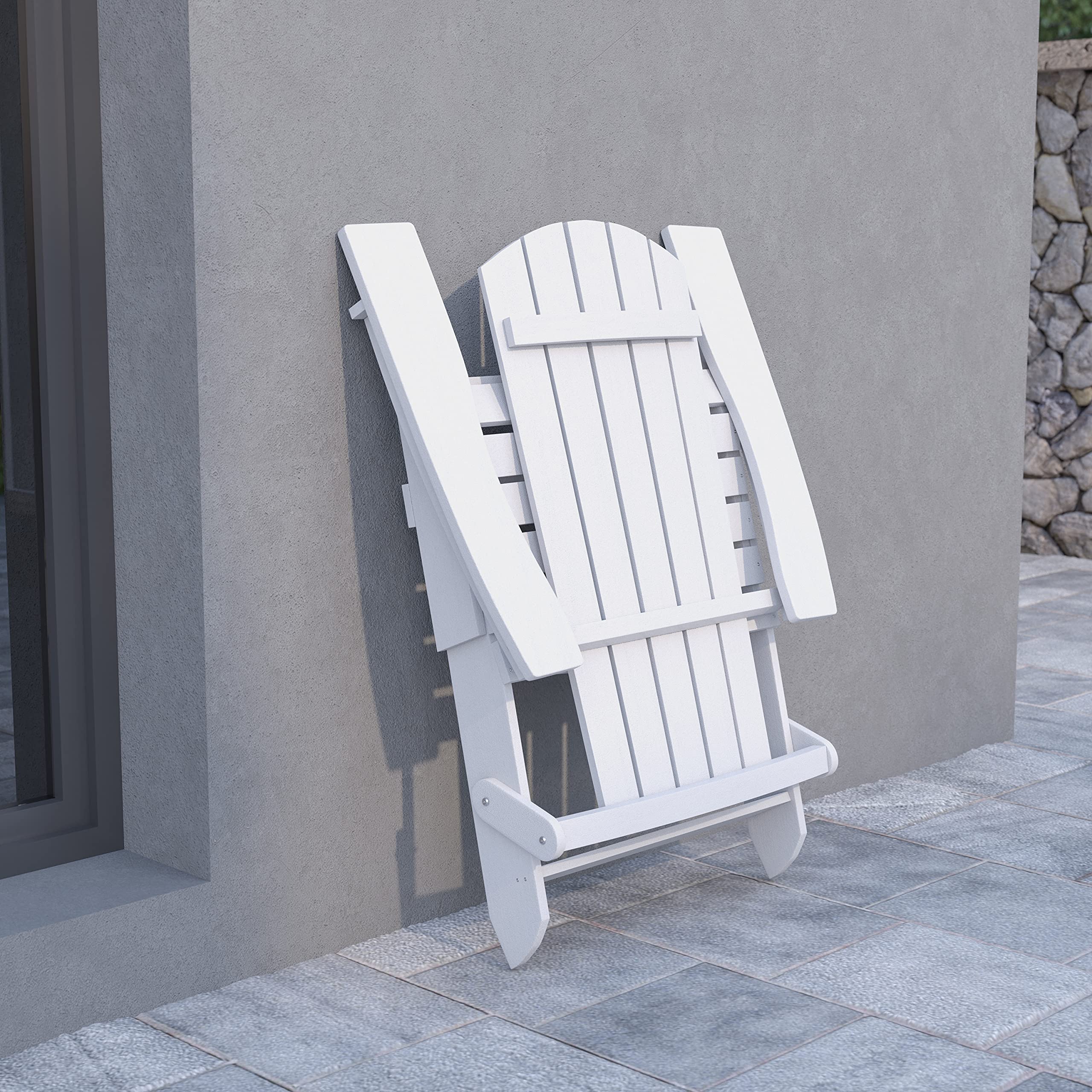 EMMA + OLIVER White All-Weather Poly Resin Folding Adirondack Chair - Outdoor Patio Furniture for Garden, Poolside & Backyard Relaxation