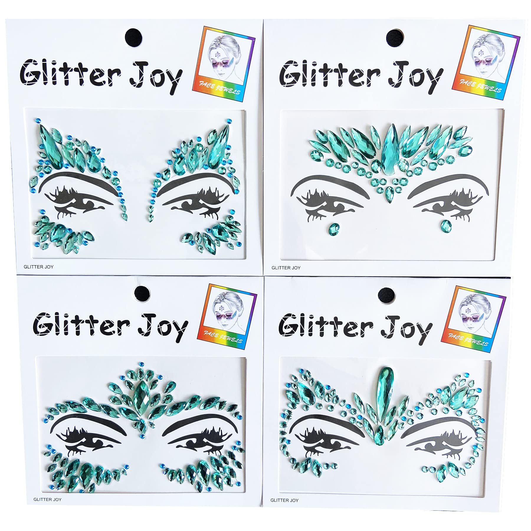 Face Gems Tattoo Stickers - 4 Pack Blue Body Jewels for Women | Festival, Party & Costume Makeup | Temporary Face & Body Glitter Stones for Halloween, Raves & Special Events
