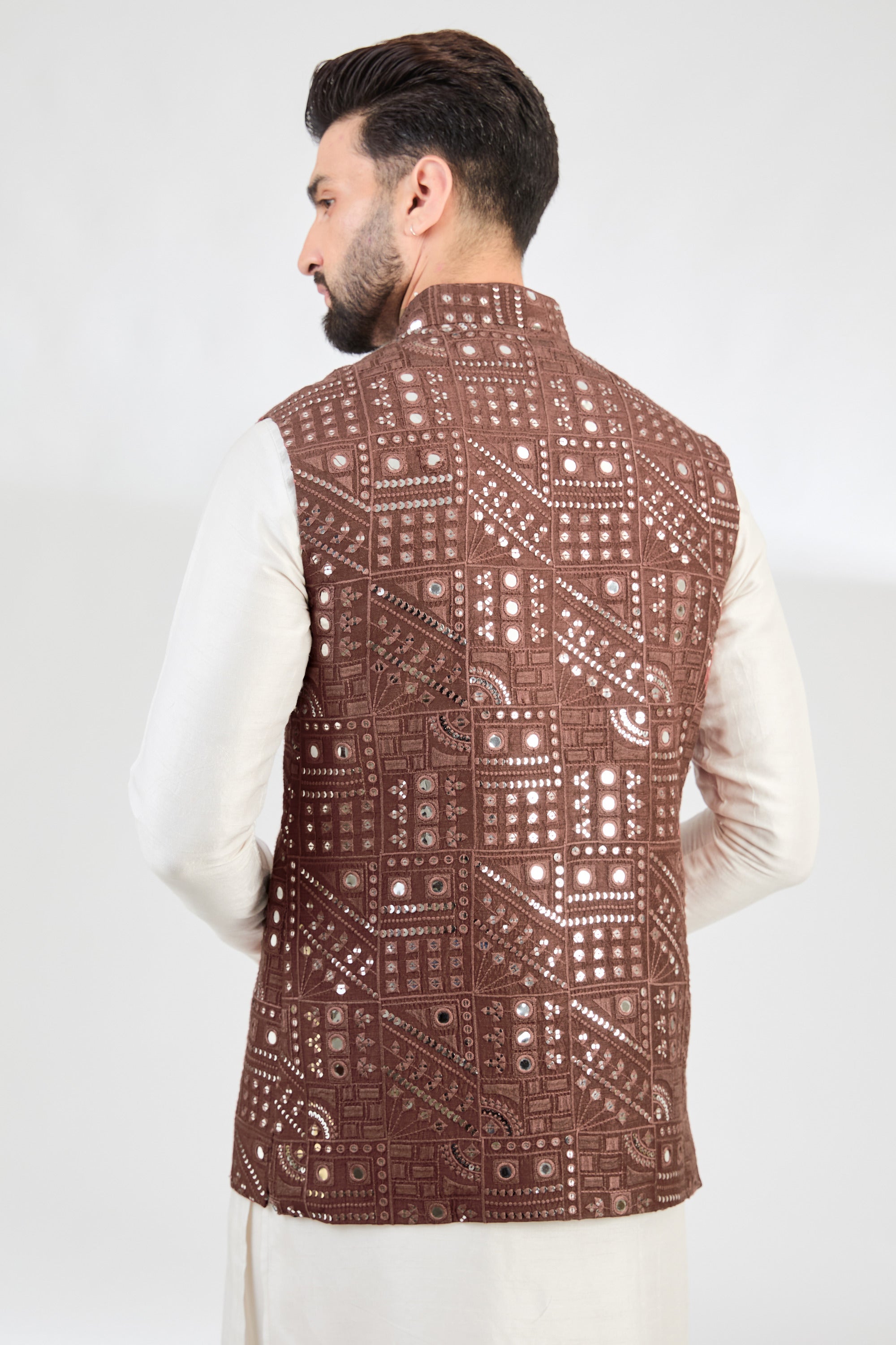 Stylish Mauve Taupe Abstract Mirror Work Jacket for Women - Perfect for Casual Outings, Parties & Boho Fashion