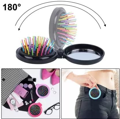 Foldable Travel Hair Comb with Mirror - Black Round Pocket Hairbrush for Women & Men | Perfect for Travel, Makeup, Gifting (Friends, Family, Lovers) | Compact Personal Care Accessory for Purse, Gym Bag & On-the-Go Styling