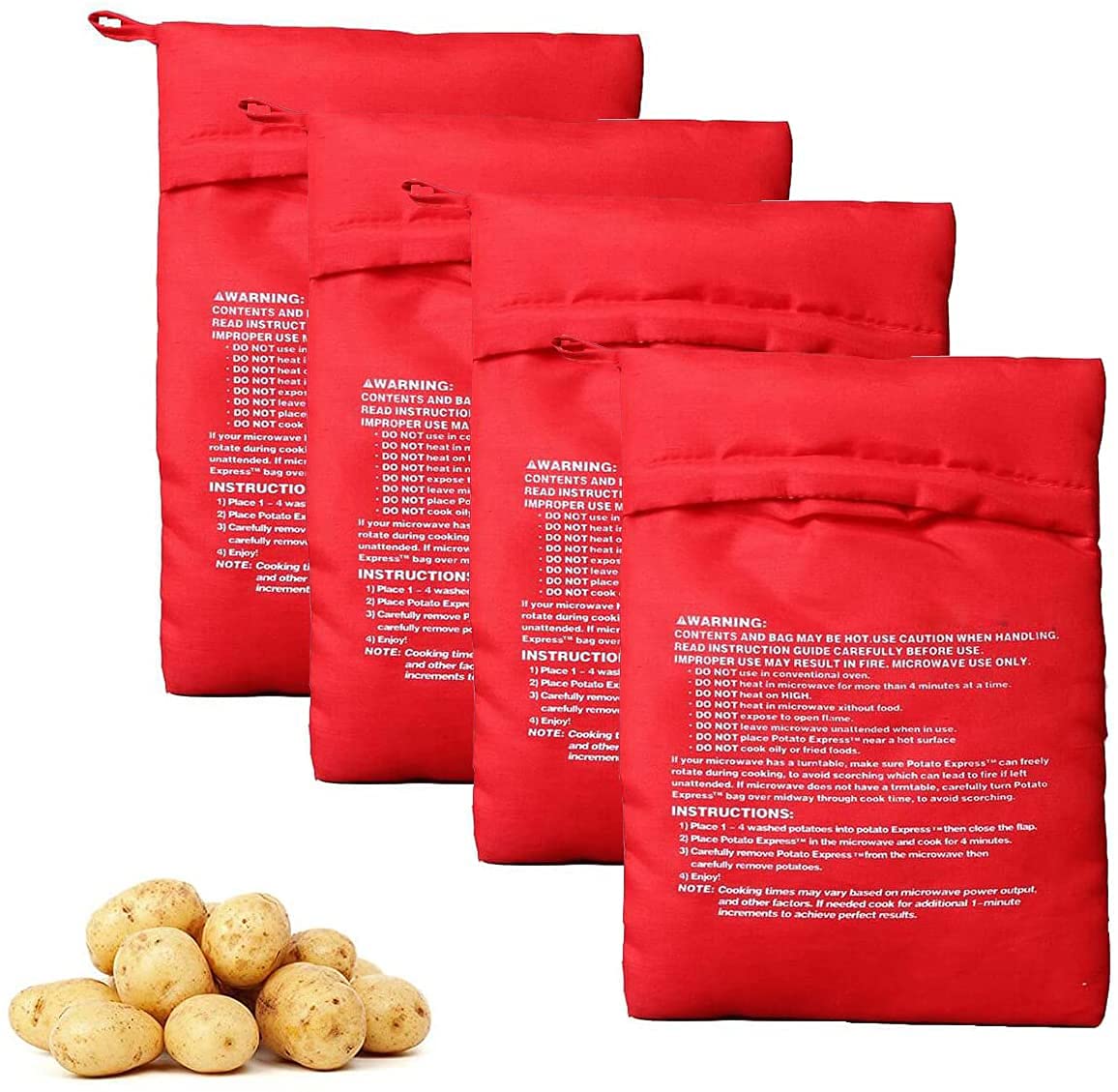 4PCS Reusable Microwave Potato Bags for Baking - Quick 4-Minute Cooking, Red Potato Pouch for Perfect Baked Potatoes | Ideal for Kitchens, Camping & Quick Meals
