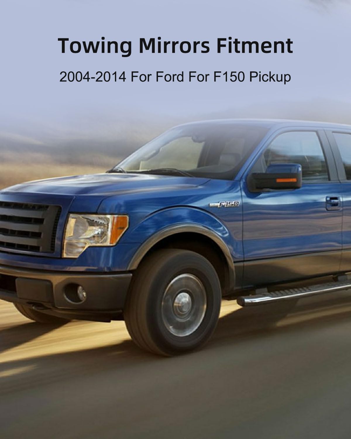 Heated Power-Adjustable Towing Mirrors for Ford F-150 (2004-2014) - Driver & Passenger Side with Turn Signal & Puddle Light - Black Housing - Perfect for Towing, Off-Roading & Night Driving
