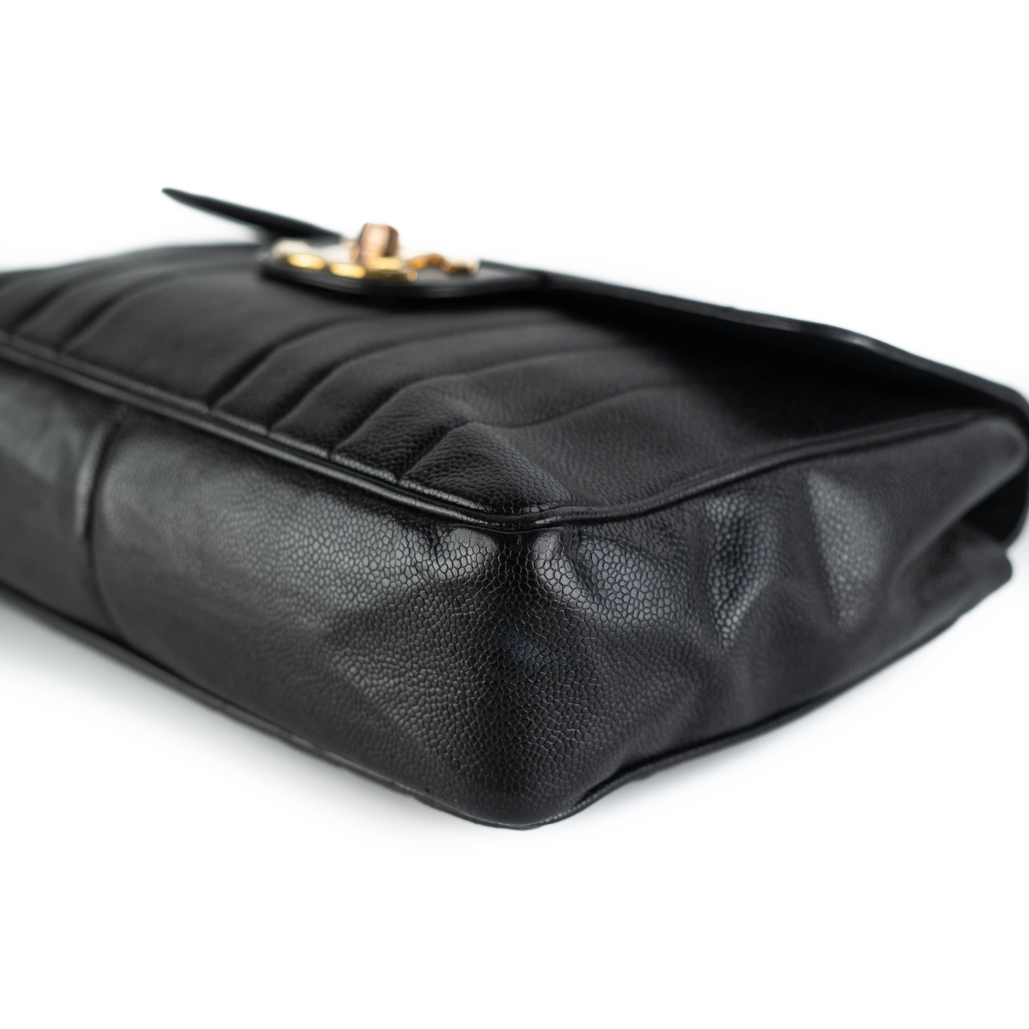 Chanel CC Vertical Jumbo Flap Bag in Black Caviar Leather - Luxury Designer Shoulder Bag for Women, Perfect for Evening Events & Special Occasions