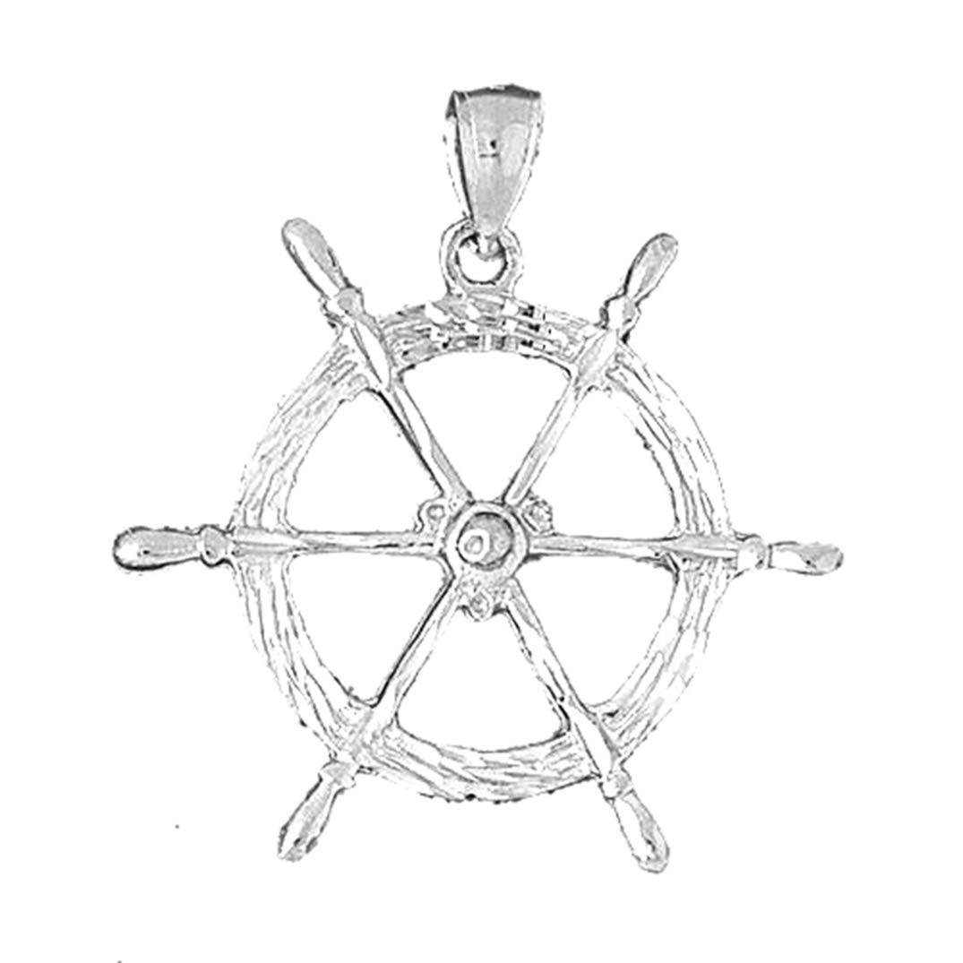 925 Sterling Silver Rhodium-Plated Ship Wheel Pendant Necklace - 18 Inch Chain - Nautical Jewelry for Women, Perfect for Beach Parties, Sailor Gifts & Marine-Themed Occasions