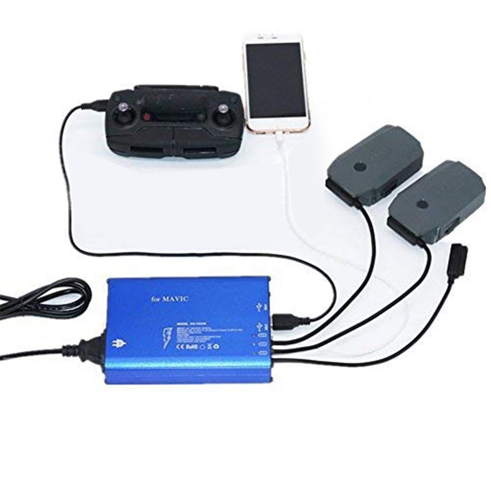 DJI Mavic Pro 5-in-1 Smart Battery Charger Hub - Fast Charging Station for Drone Batteries & Remote Controller - Perfect for Travel, Outdoor Adventures & Professional Aerial Photography