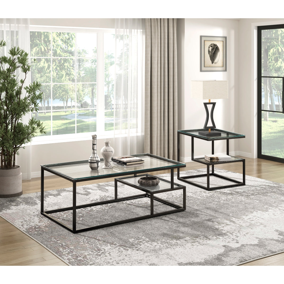 Modern Glass & Black Metal Coffee Table - Geometric Design for Living Room, Lounge & Office - Stylish & Functional Home Decor