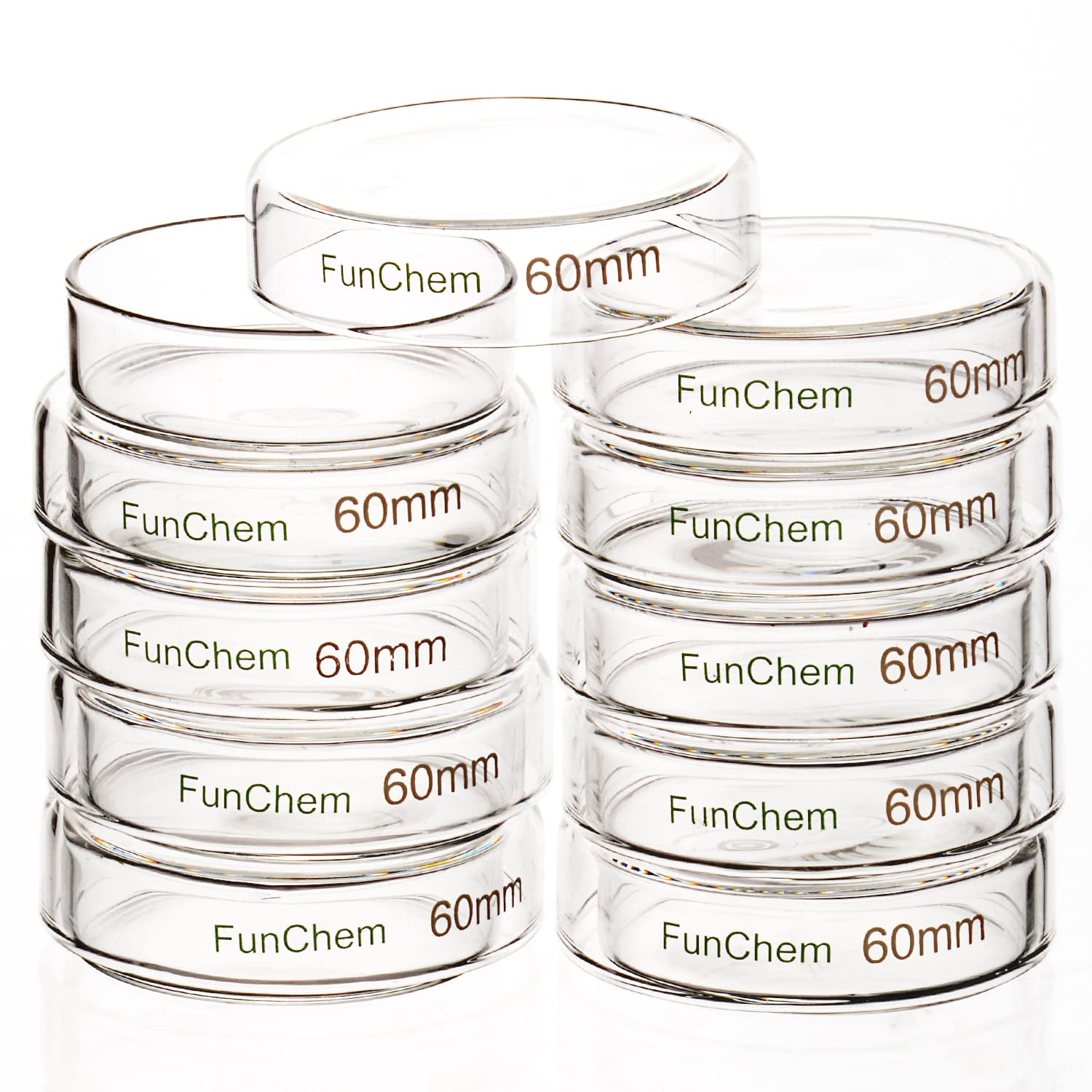 Autoclavable Glass Petri Dishes 60x15mm - 10 Pack Lab-Grade Cell Culture Dishes with Clear Lid for Microbiology, Biology Experiments & Scientific Research | Ideal for Lab Work, Classroom Use & STEM Education